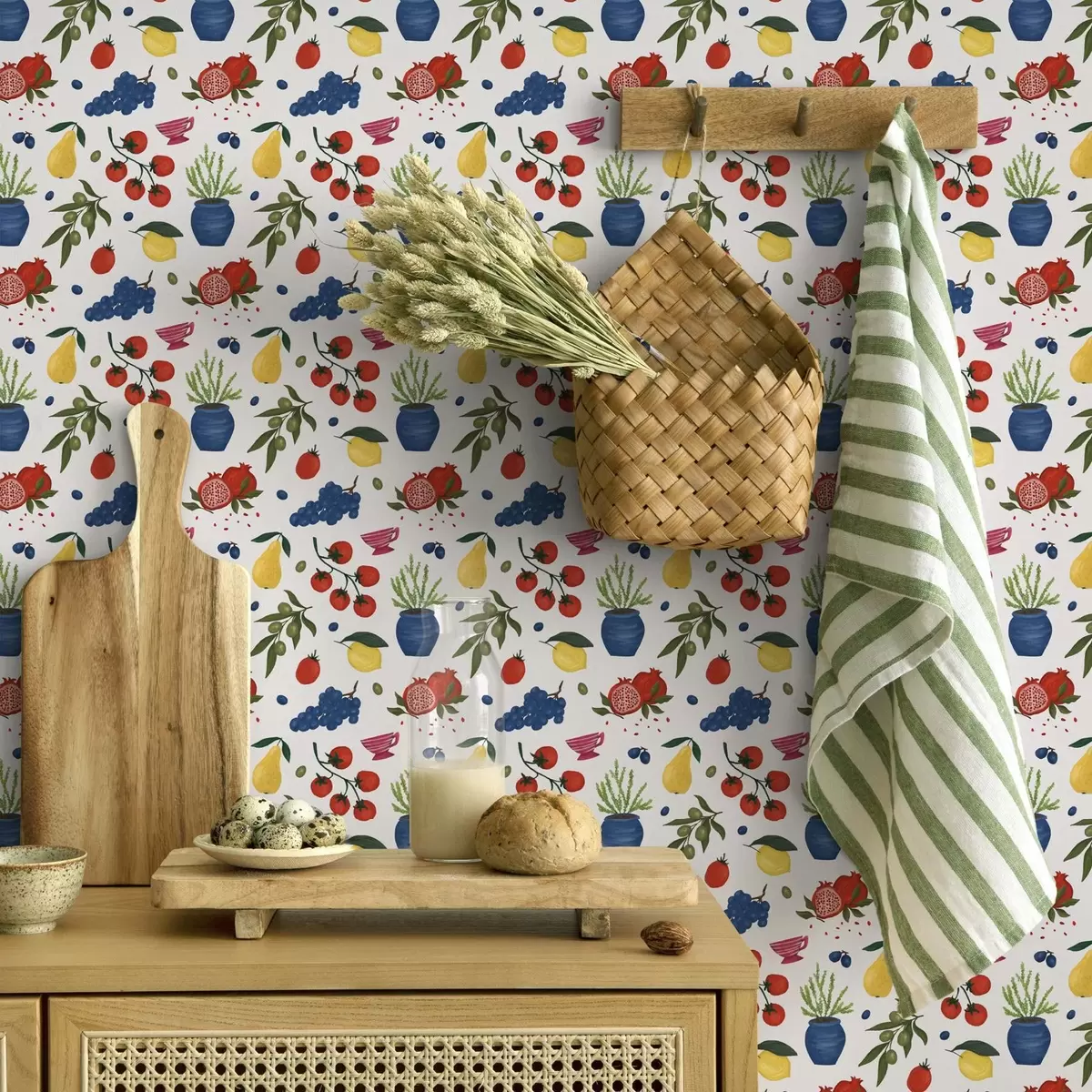 Ταπετσαρία Φωτεινό φρουτώδες-βοτανικό μοτίβο σε λευκό φόντο a00637v1 Ταπετσαρία Φωτεινό φρουτώδες-βοτανικό μοτίβο σε λευκό φόντο a00637v1