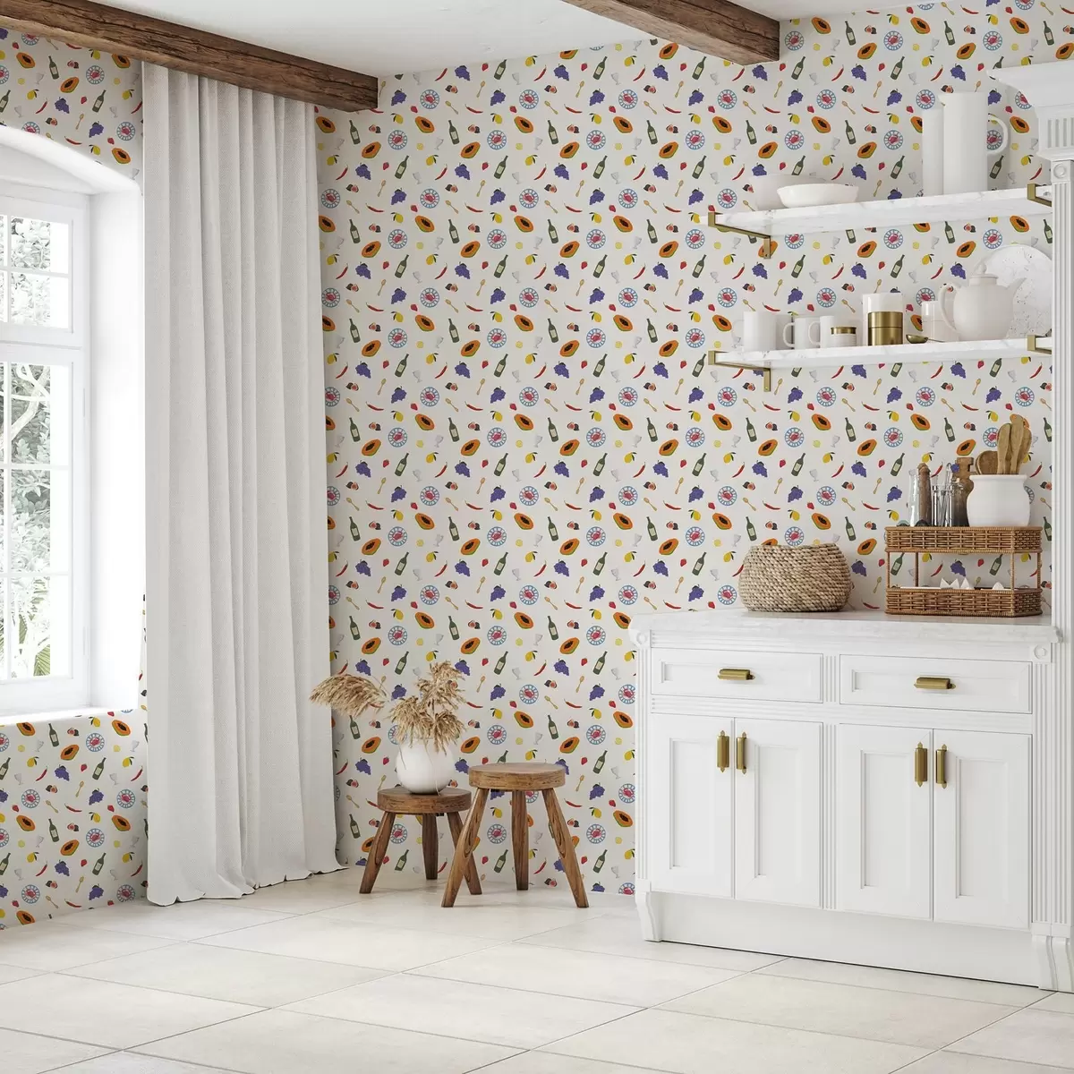 Ταπετσαρία Τακτοποιημένα φρούτα, κρασί και μπαχαρικά σε ανοιχτόχρωμο φόντο a00639 Ταπετσαρία Τακτοποιημένα φρούτα, κρασί και μπαχαρικά σε ανοιχτόχρωμο φόντο a00639