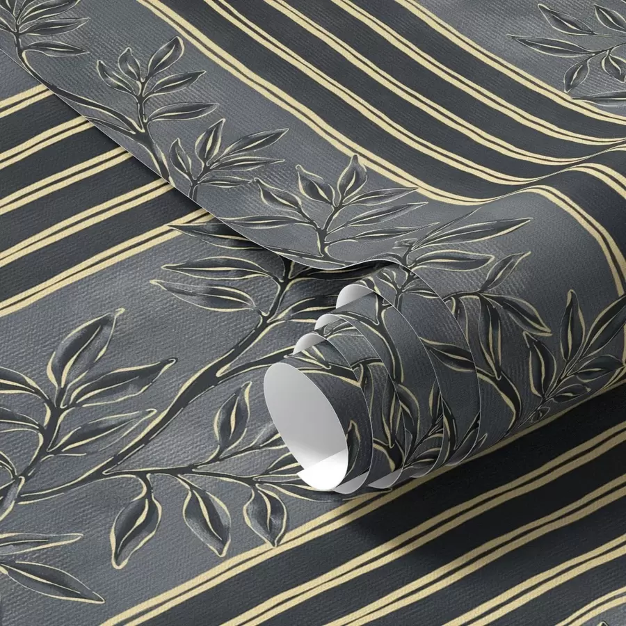 τοιχογραφίες Κάθετες ρίγες με φυτικά μοτίβα σε σκούρους τόνους a00648