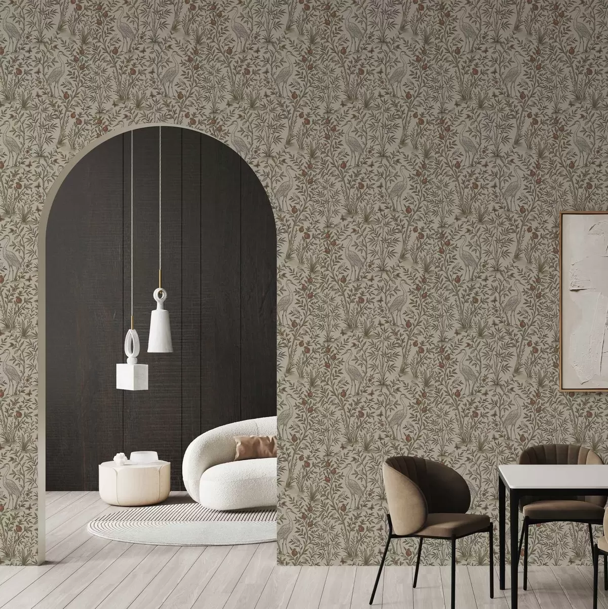 Ταπετσαρία Πουλιά ανάμεσα σε ροδιές σε φυσικό περιβάλλον a00699