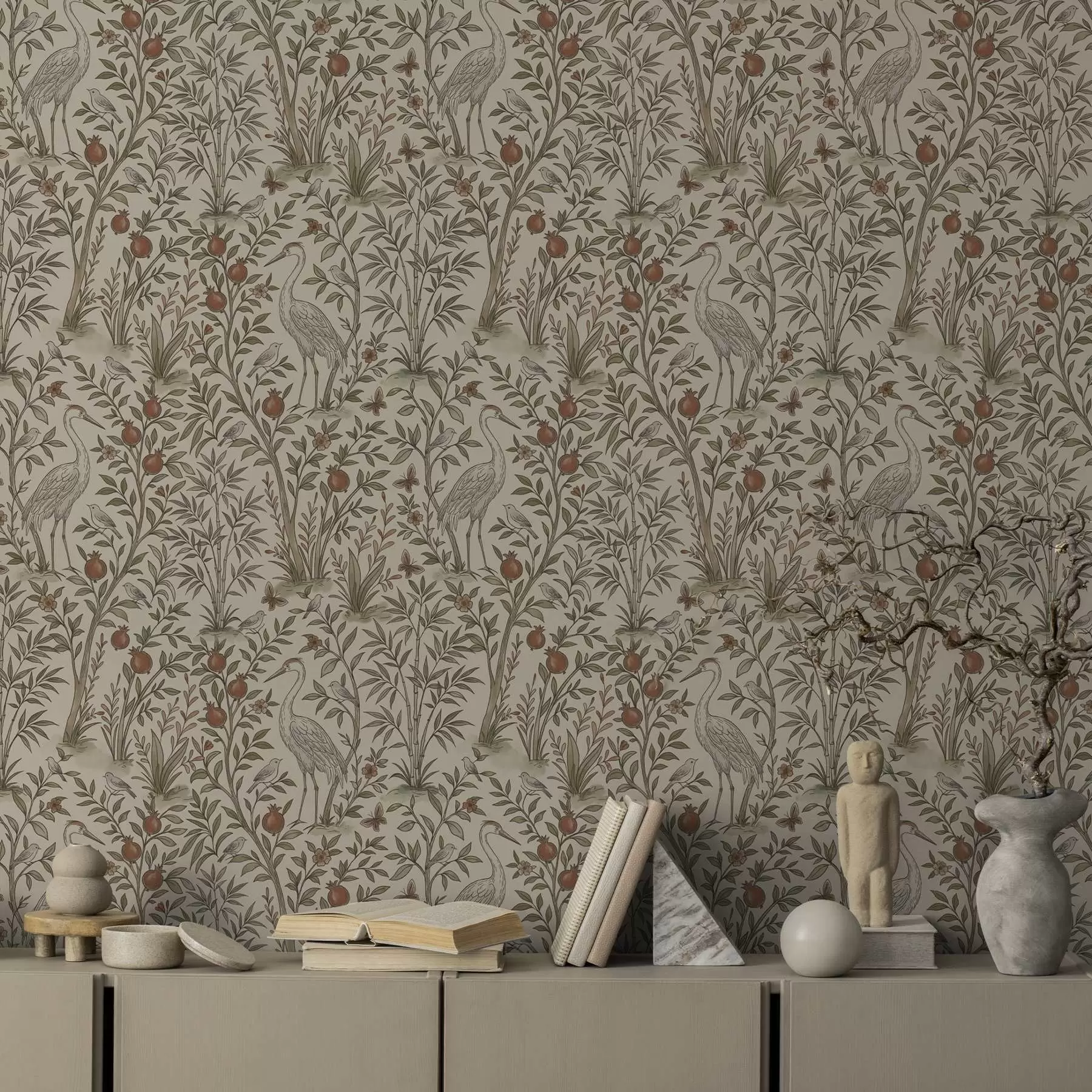 τοιχογραφίες Πουλιά ανάμεσα σε ροδιές σε φυσικό περιβάλλον a00699