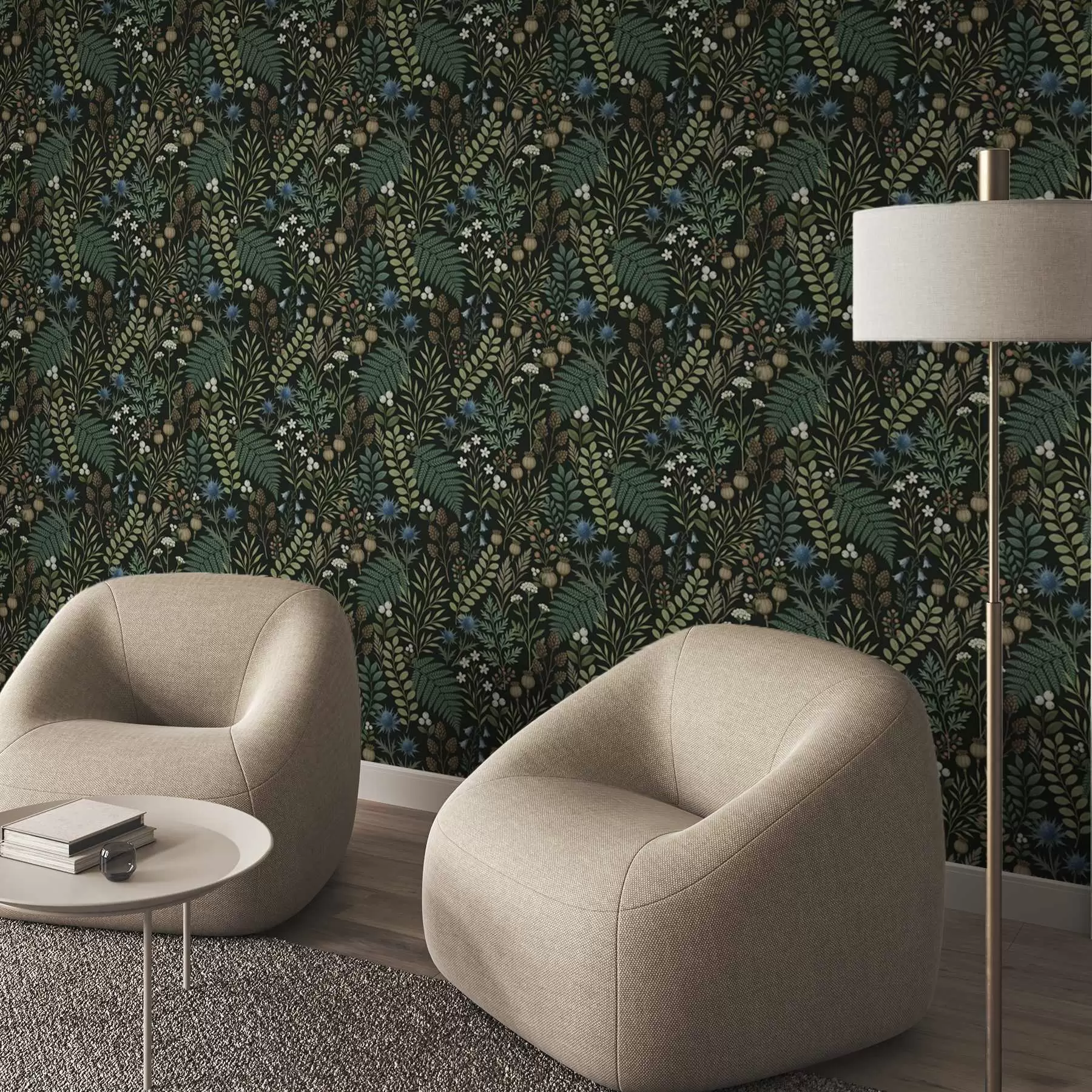 τοιχογραφίες Χόρτα, μούρα και σπόροι σε σκούρο φόντο a00706