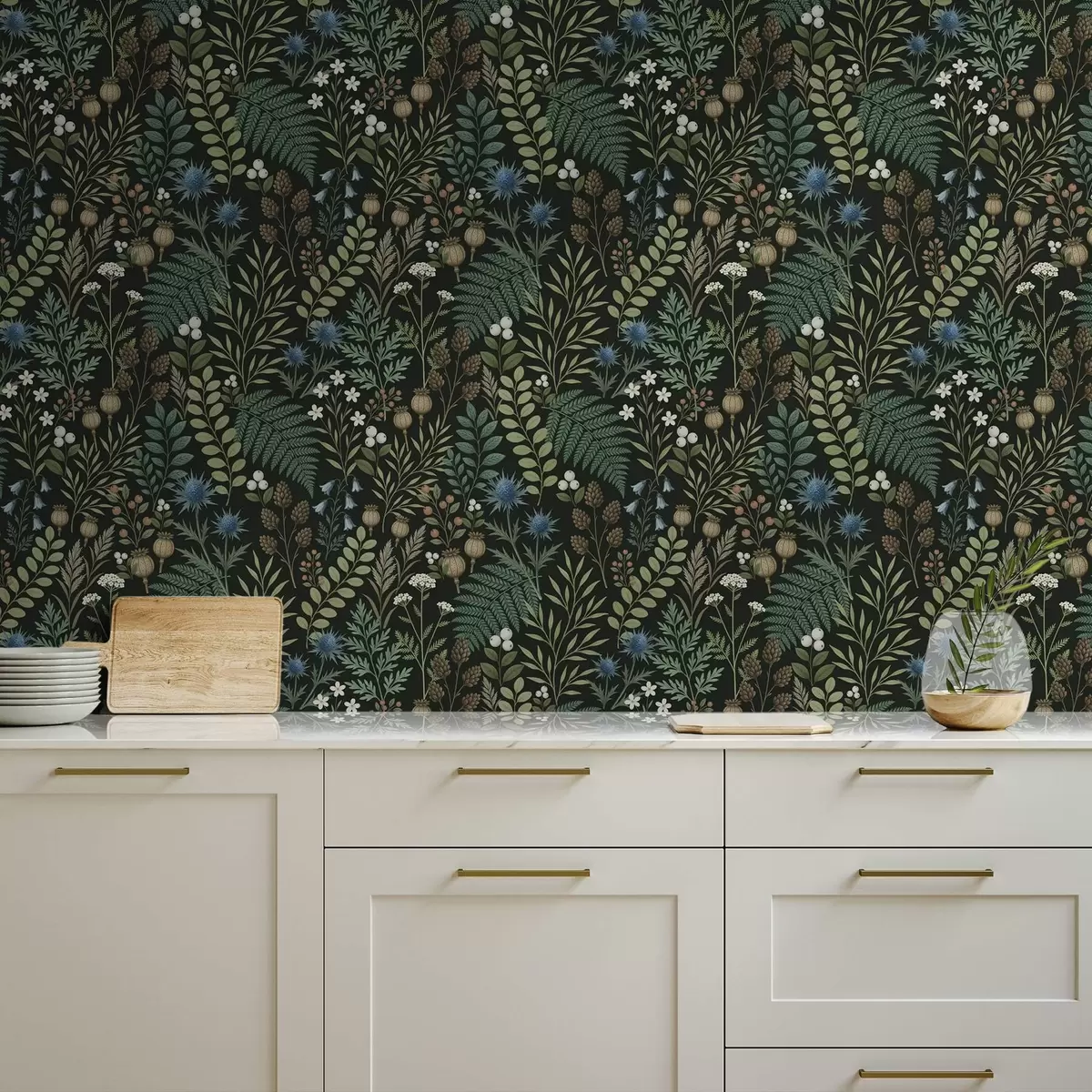 Ταπετσαρία Χόρτα, μούρα και σπόροι σε σκούρο φόντο a00706 Ταπετσαρία Χόρτα, μούρα και σπόροι σε σκούρο φόντο a00706