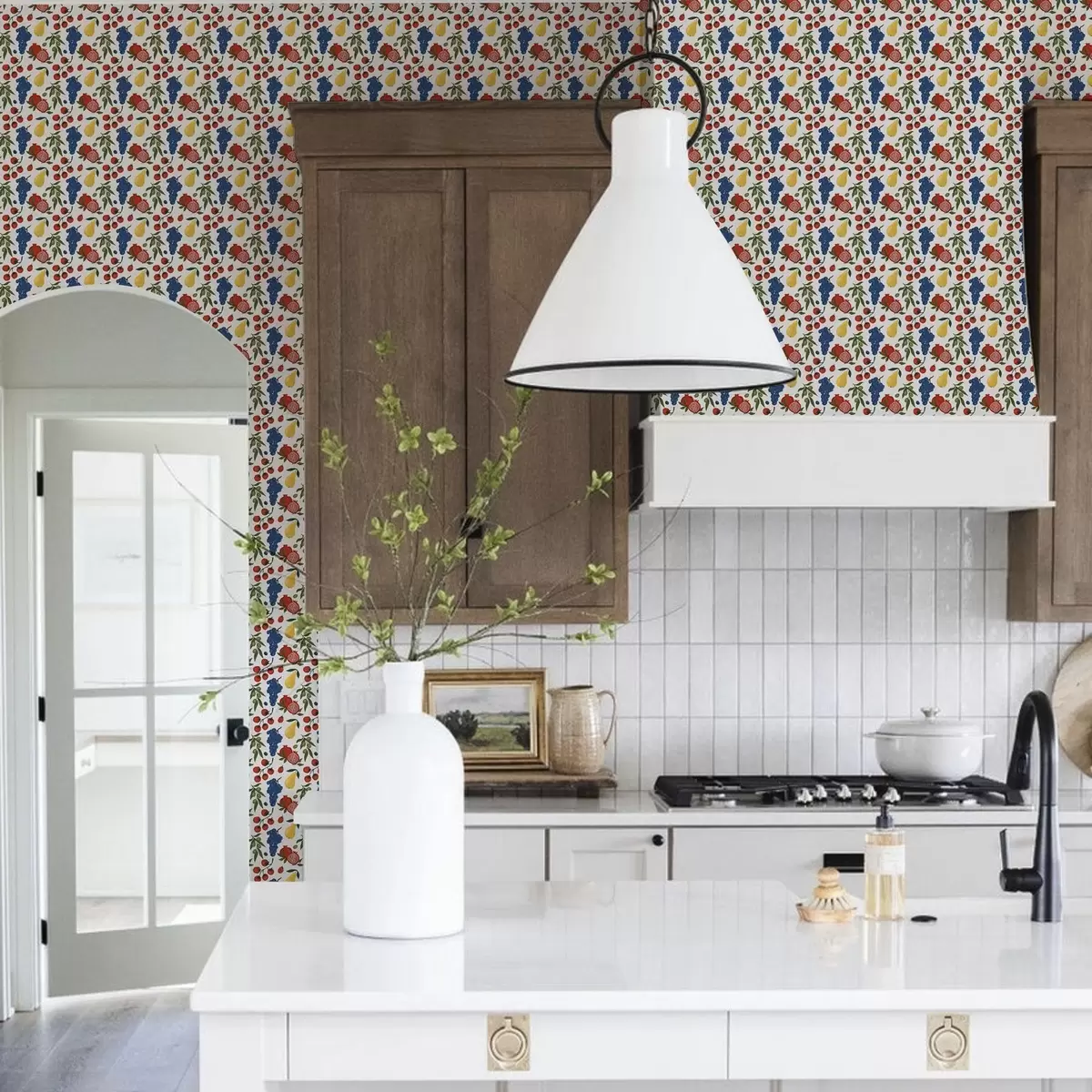 Ταπετσαρία Ζουμερά φρούτα: ρόδια, σταφύλια, αχλάδια σε λευκό φόντο a00801