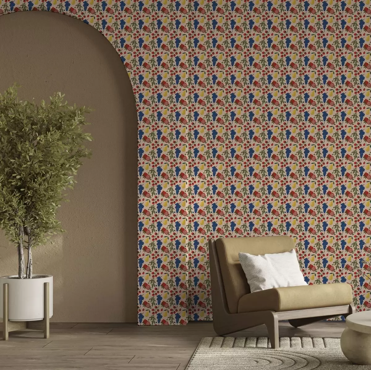 Ταπετσαρία Ζουμερά φρούτα σε ζεστό μπεζ φόντο a00801v1