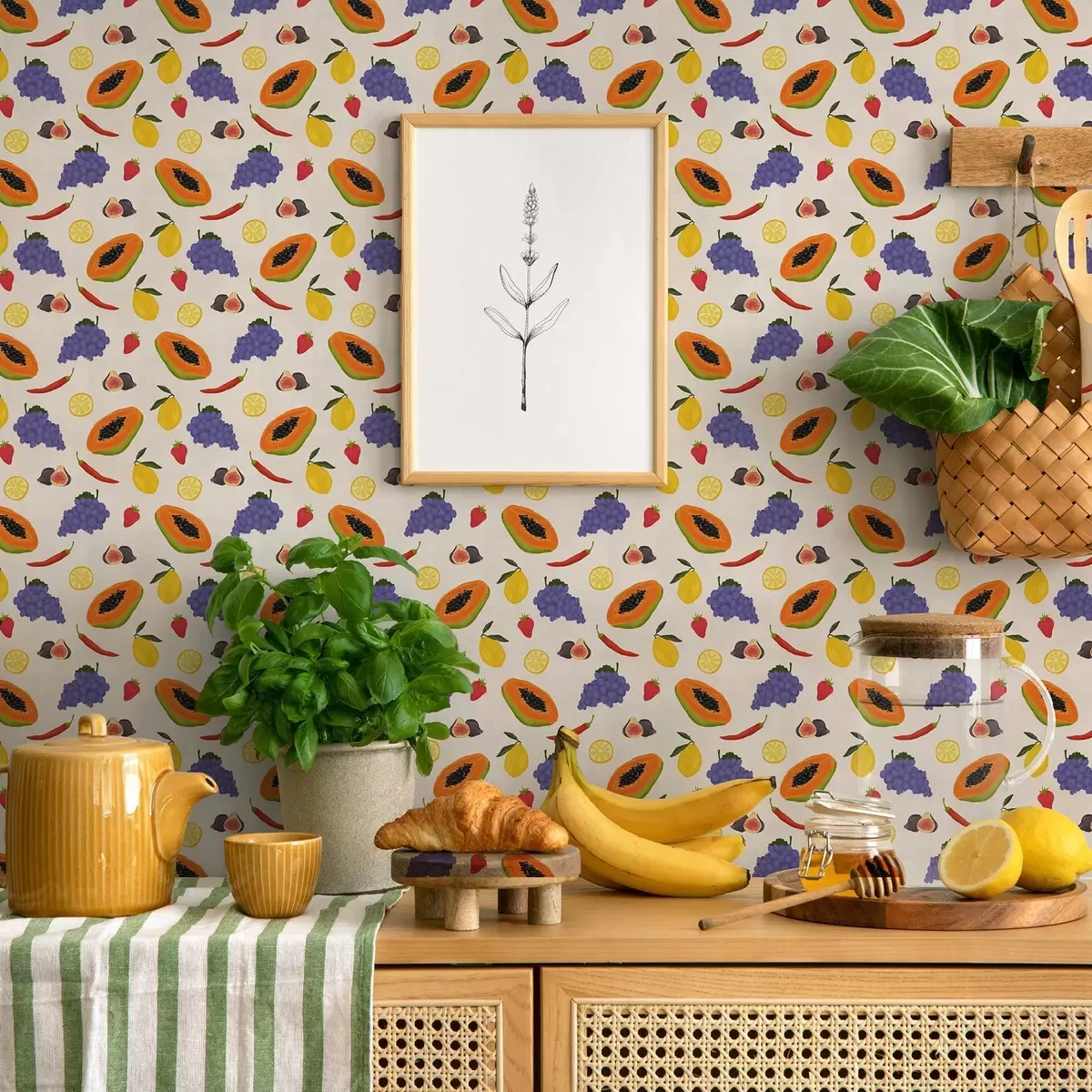 Ταπετσαρία Παπάγια, σταφύλια και λεμόνια — ένα φωτεινό μείγμα φρούτων a00803 Ταπετσαρία Παπάγια, σταφύλια και λεμόνια — ένα φωτεινό μείγμα φρούτων a00803