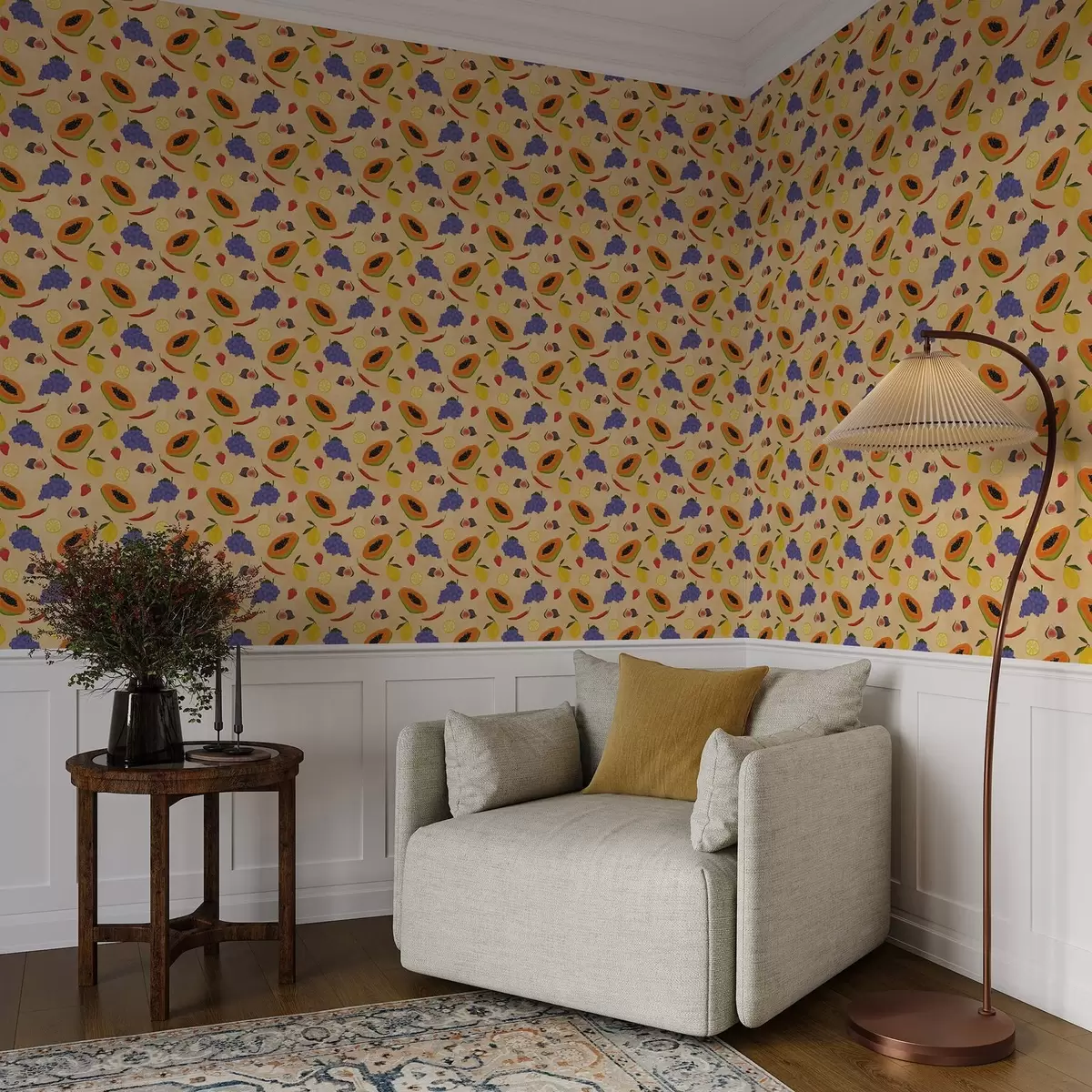 Ταπετσαρία Παπάγια, εσπεριδοειδή και μούρα σε πλούσιο, ζεστό φόντο a00803v1