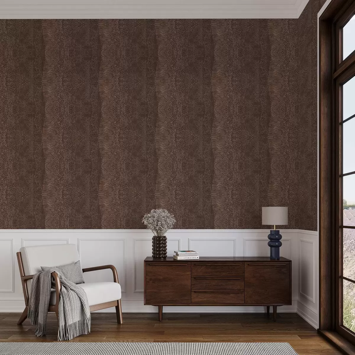 Ταπετσαρία Κυματιστό αφηρημένο μοτίβο σε ζεστούς καφέ τόνους a00804v1