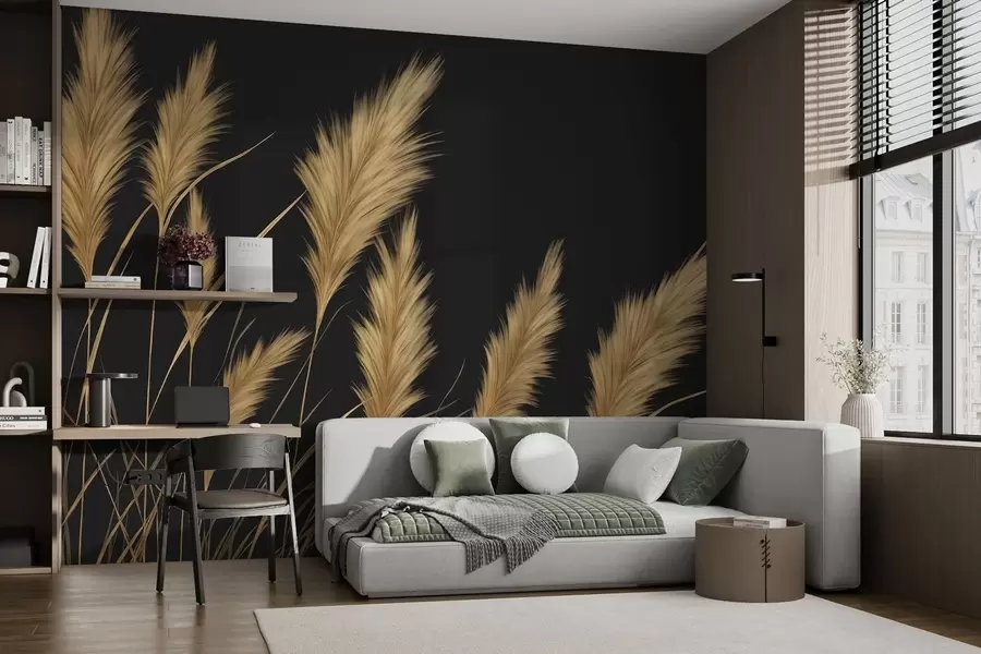 τοιχογραφίες Αφράτα στάχυα σιταριού σε σκούρο φόντο w04734