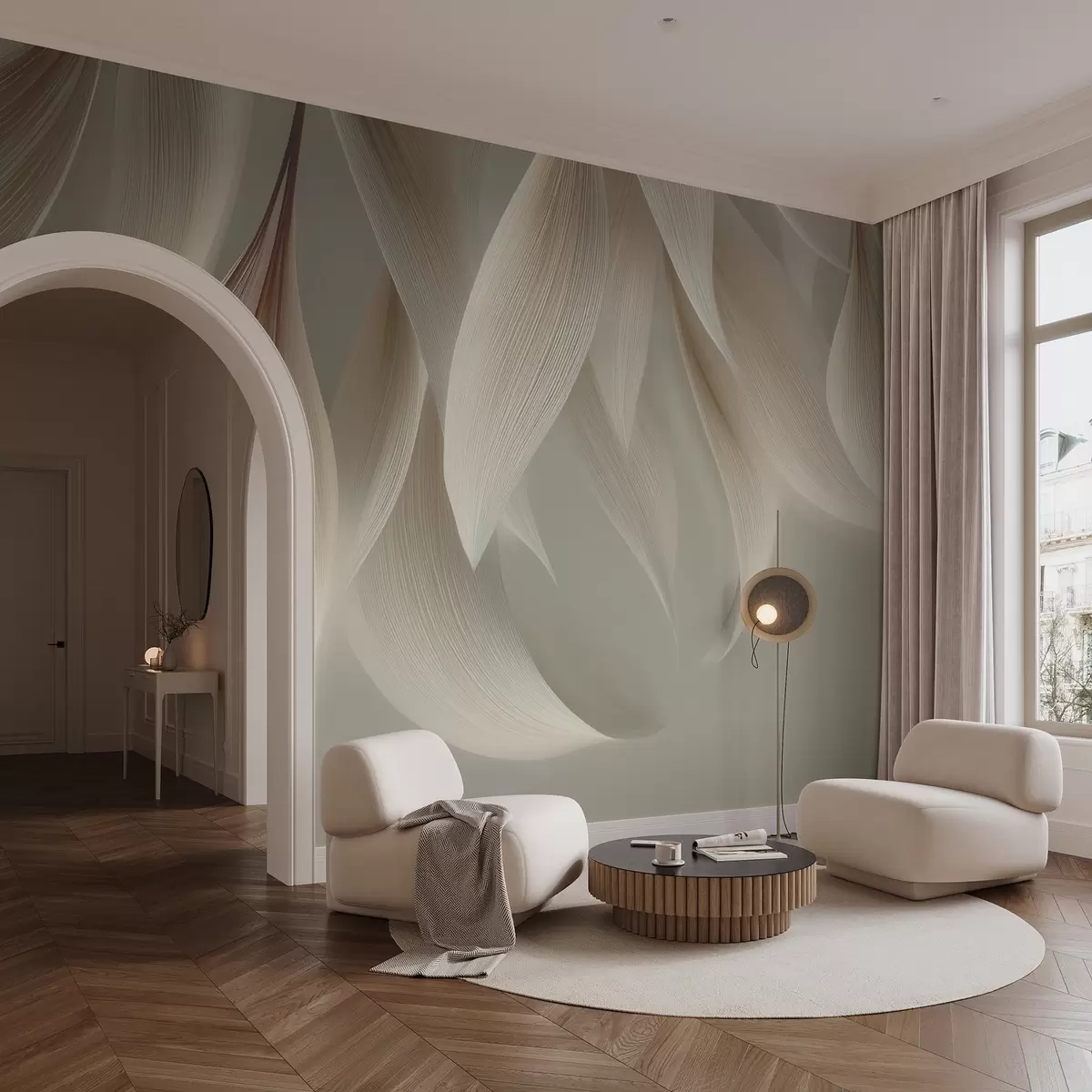 τοιχογραφίες Κρεμαστά φύλλα με στυλιζαρισμένο περίγραμμα w04706