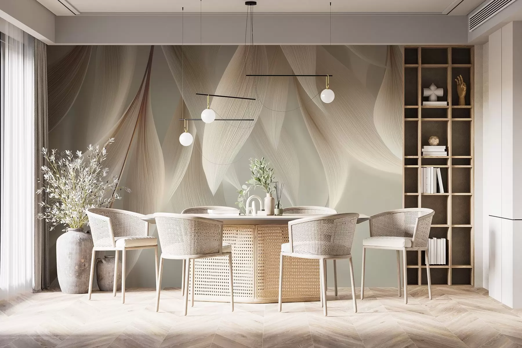 τοιχογραφίες Κρεμαστά φύλλα με στυλιζαρισμένο περίγραμμα w04706