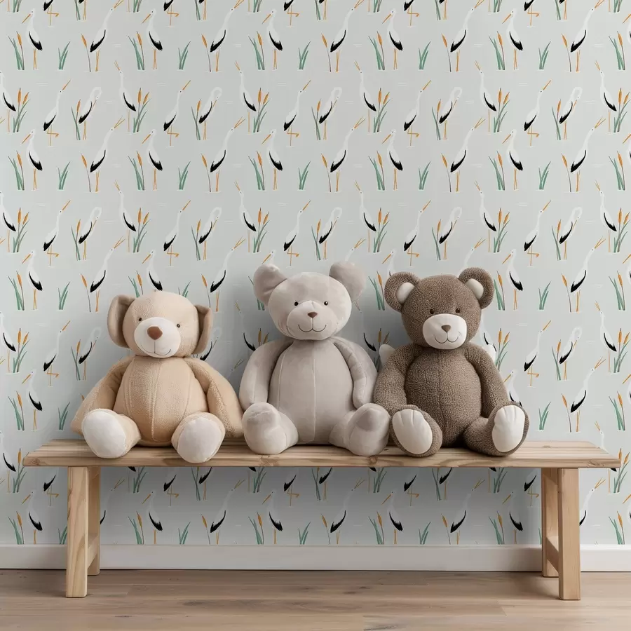 τοιχογραφίες Ερωδιοί ανάμεσα σε καλάμια σε ανοιχτόχρωμο φόντο a00650v2
