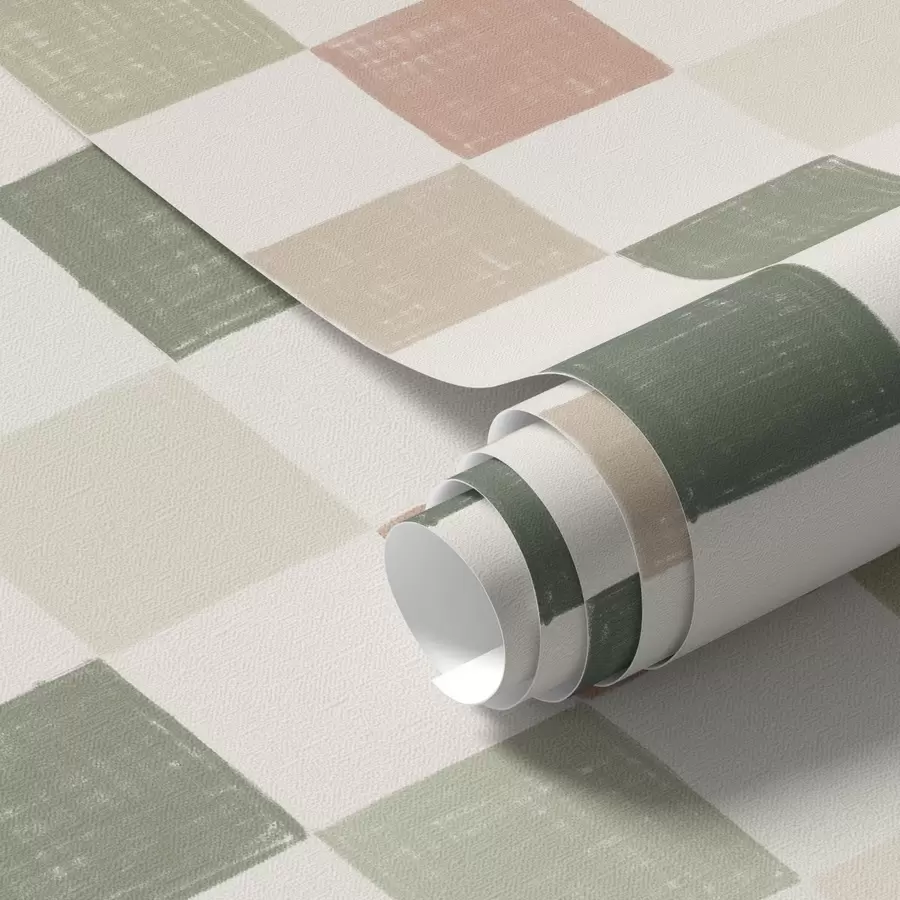 τοιχογραφίες Απαλό καρό σε παστέλ αποχρώσεις του πράσινου, του ροζ και του μπεζ a00676