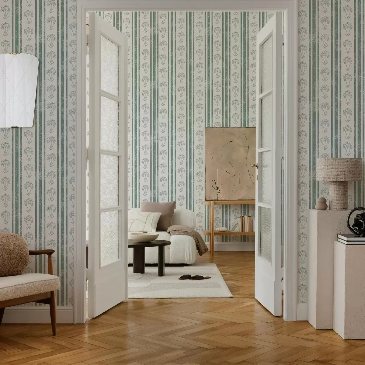 Ταπετσαρία Μοτίβο κορδέλας με λουλούδια σε αποχρώσεις του πράσινου a00732