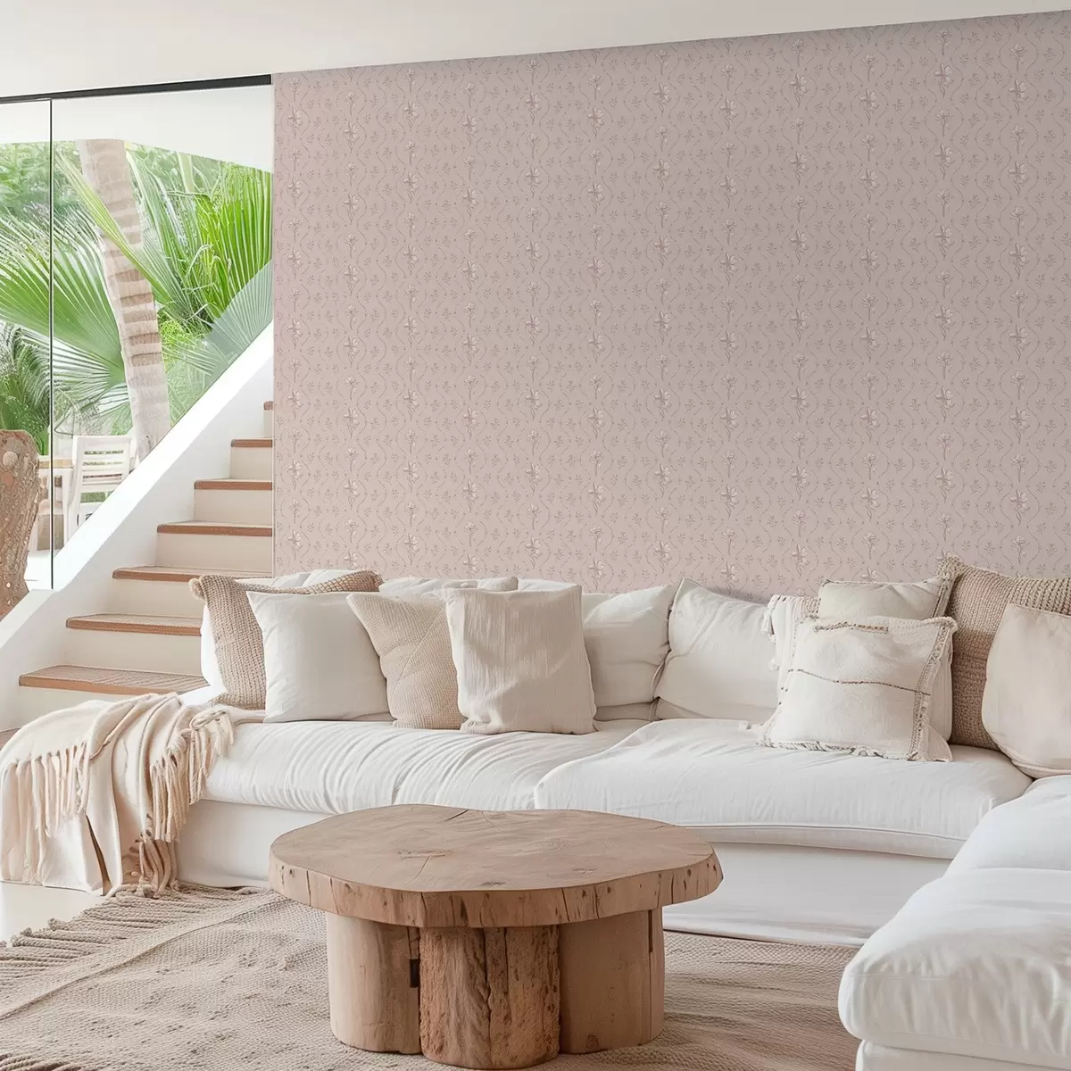 Ταπετσαρία Μικρά λουλούδια και κορδέλες σε απαλούς ροζ και μπεζ τόνους a00808