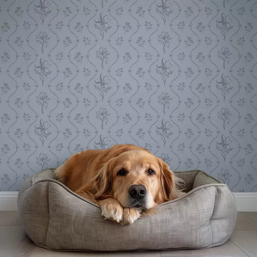 τοιχογραφίες Μικρά λουλούδια και κορδέλες σε γκρι-μπλε παλέτα a00808v2