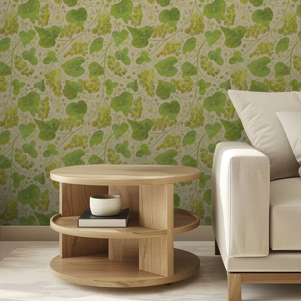 Ταπετσαρία Σταφύλια και πράσινα φύλλα σε ανοιχτόχρωμο φόντο a00834