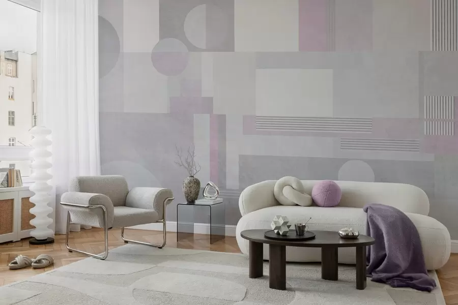 τοιχογραφίες αφηρημένη γεωμετρία σε αποχρώσεις του γκρι και της λεβάντας w04635v1
