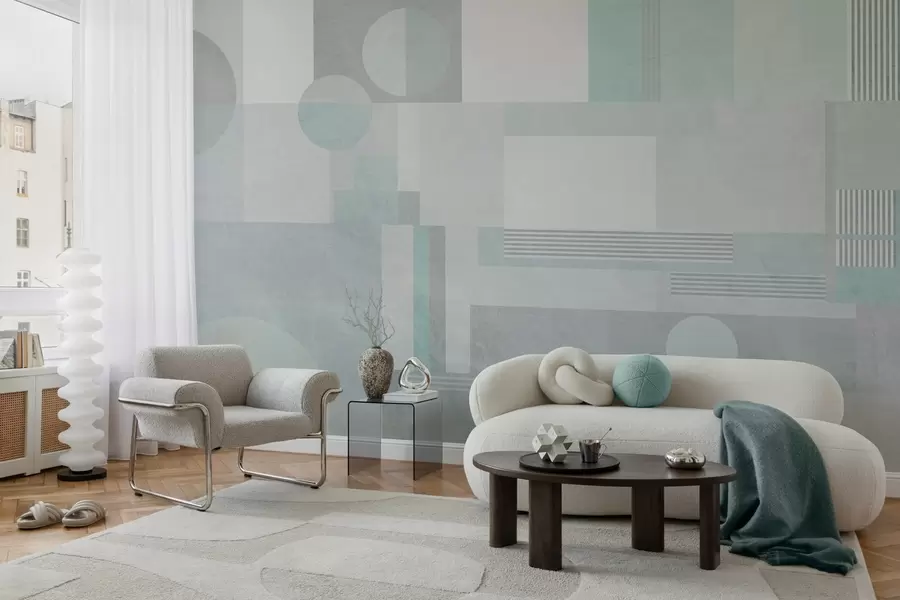 τοιχογραφίες αφηρημένη γεωμετρία σε αποχρώσεις του γκρι-πράσινου w04635v3