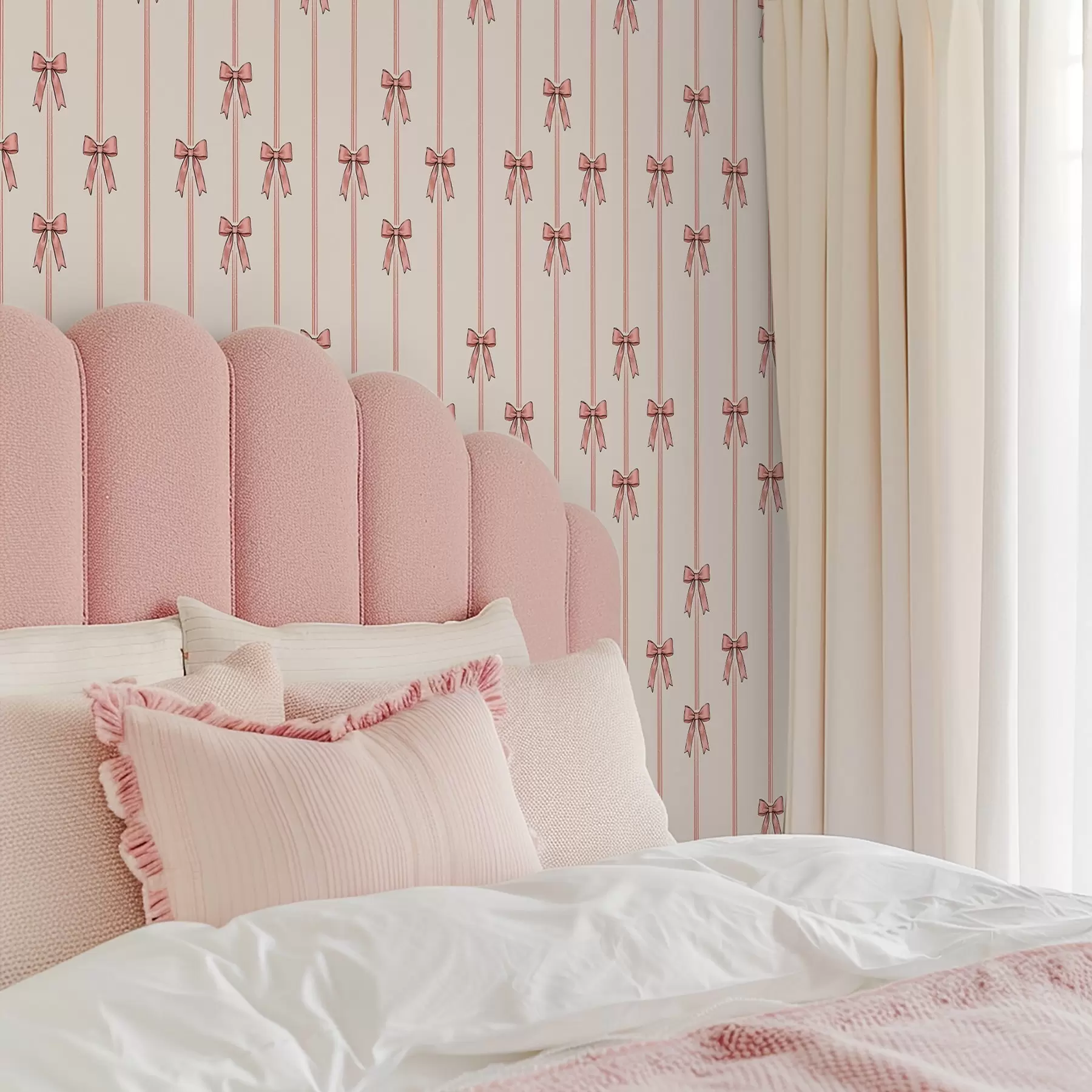 τοιχογραφίες Κάθετες κορδέλες με φιόγκους, φόντο ιβουάρ a00653