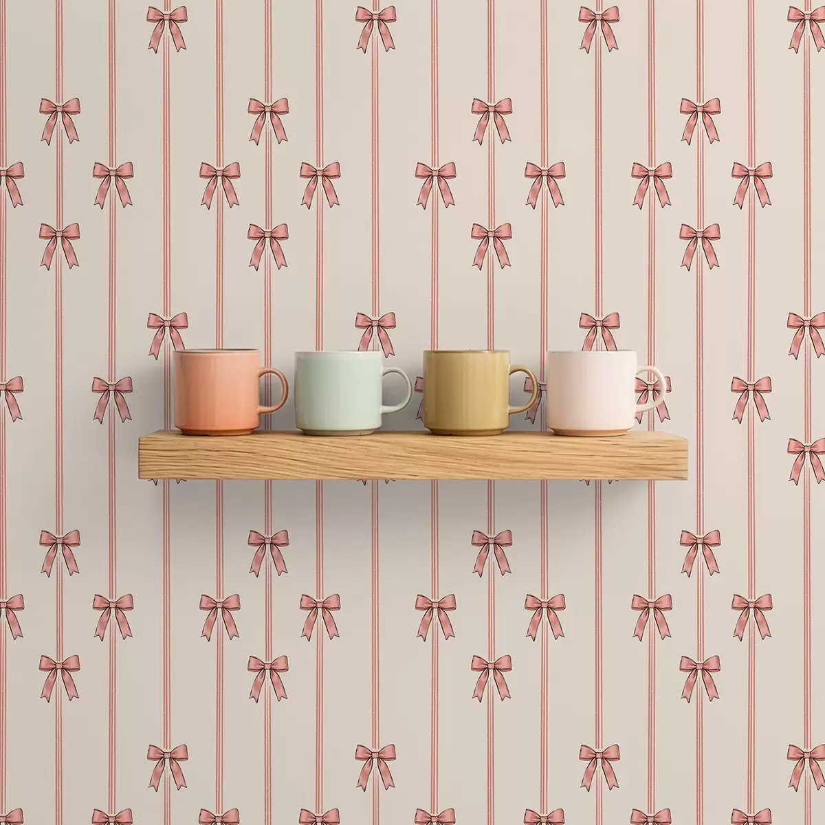 Ταπετσαρία Κάθετες κορδέλες με φιόγκους, φόντο ιβουάρ a00653 Ταπετσαρία Κάθετες κορδέλες με φιόγκους, φόντο ιβουάρ a00653