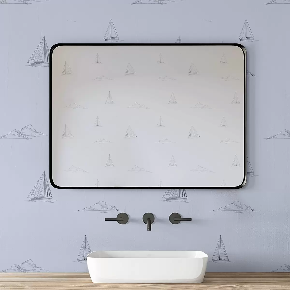 Ταπετσαρία Σκίτσα γιοτ και νησιών, μπλε φόντο a00654v3