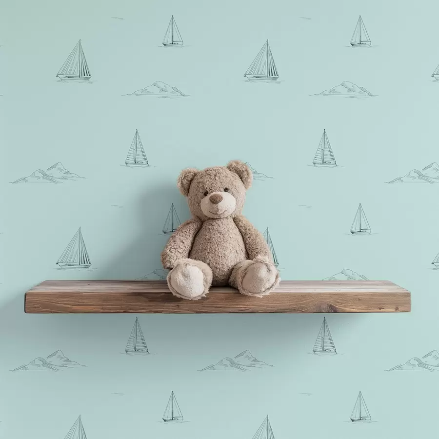 τοιχογραφίες Σκίτσα γιοτ και νησιών, φόντο σε χρώμα μέντας a00654v4