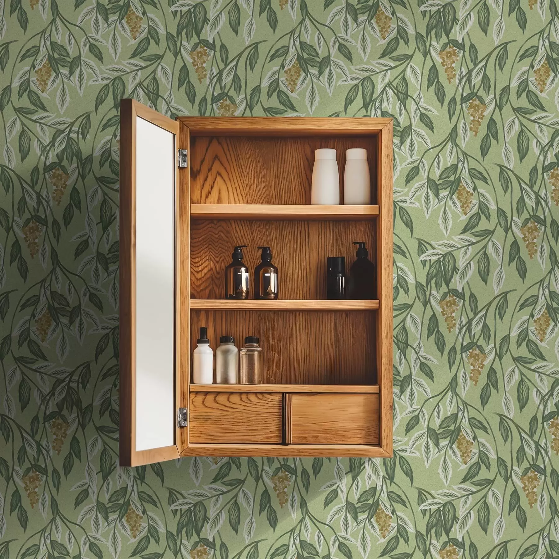 τοιχογραφίες Κλαδιά με τσαμπιά μούρων σε πράσινο φόντο a00734