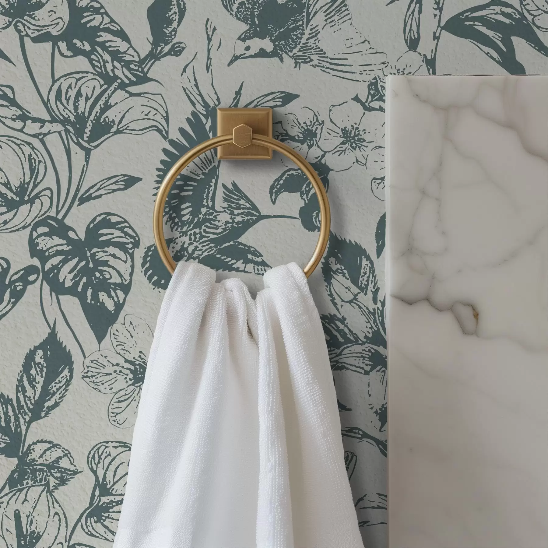 τοιχογραφίες Μονόχρωμο floral μοτίβο με πουλιά a00737