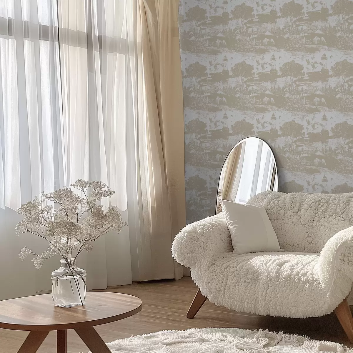 Ταπετσαρία Σκηνή με φάρο, δέντρα και σπίτια σε σιέννα a00739