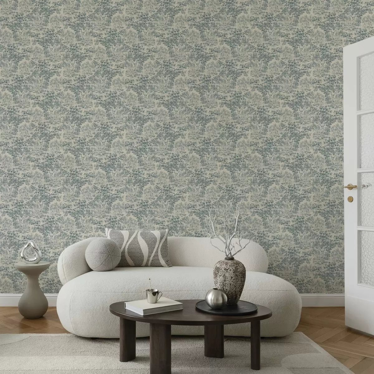 Ταπετσαρία Μονόχρωμη σκηνή με ελάφια στο δάσος a00748