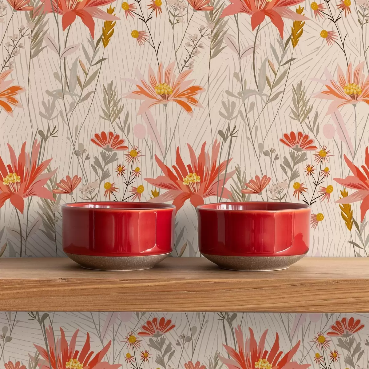 Ταπετσαρία Αγριολούλουδα σε ζεστούς τόνους σε μπεζ φόντο a00751