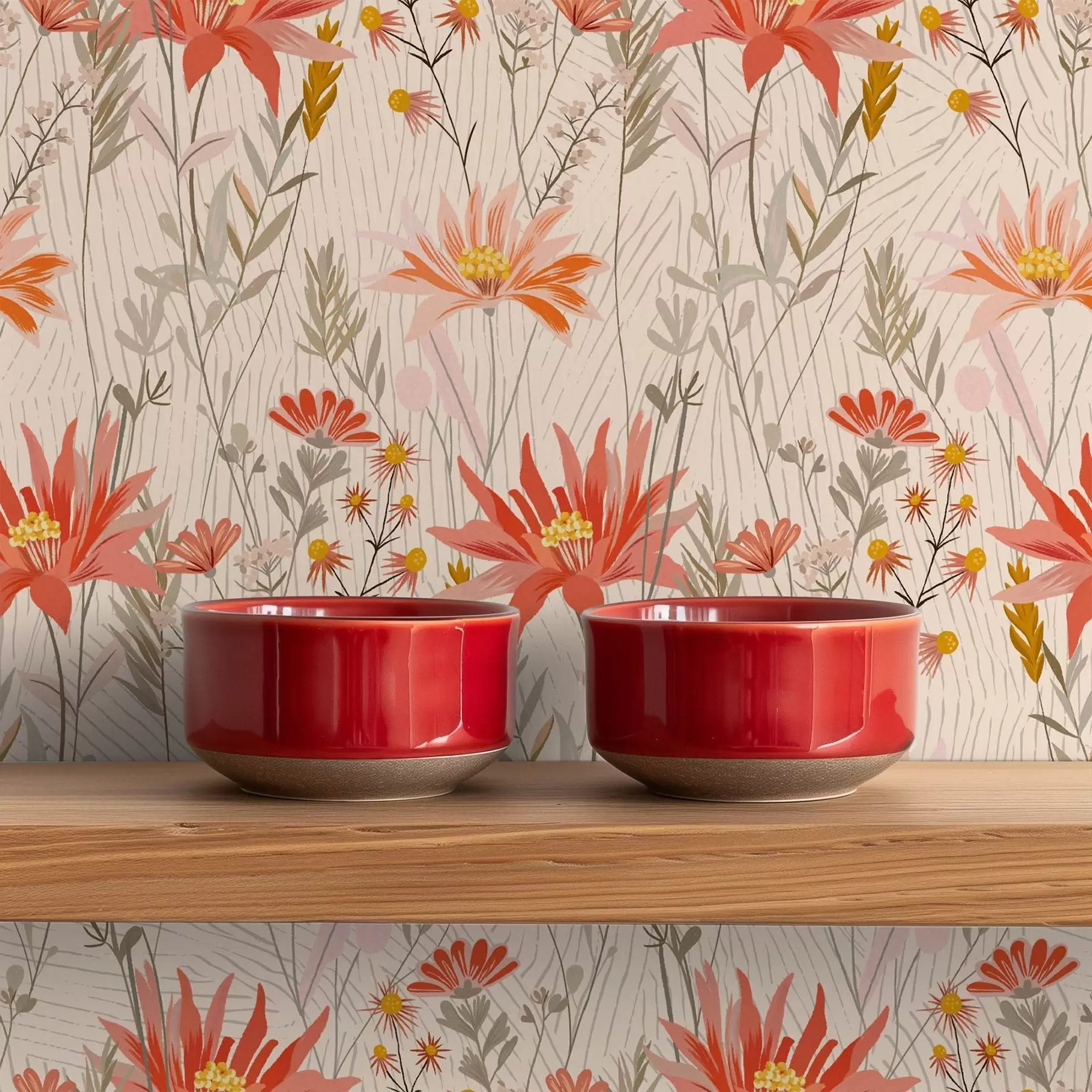 τοιχογραφίες Αγριολούλουδα σε ζεστούς τόνους σε μπεζ φόντο a00751