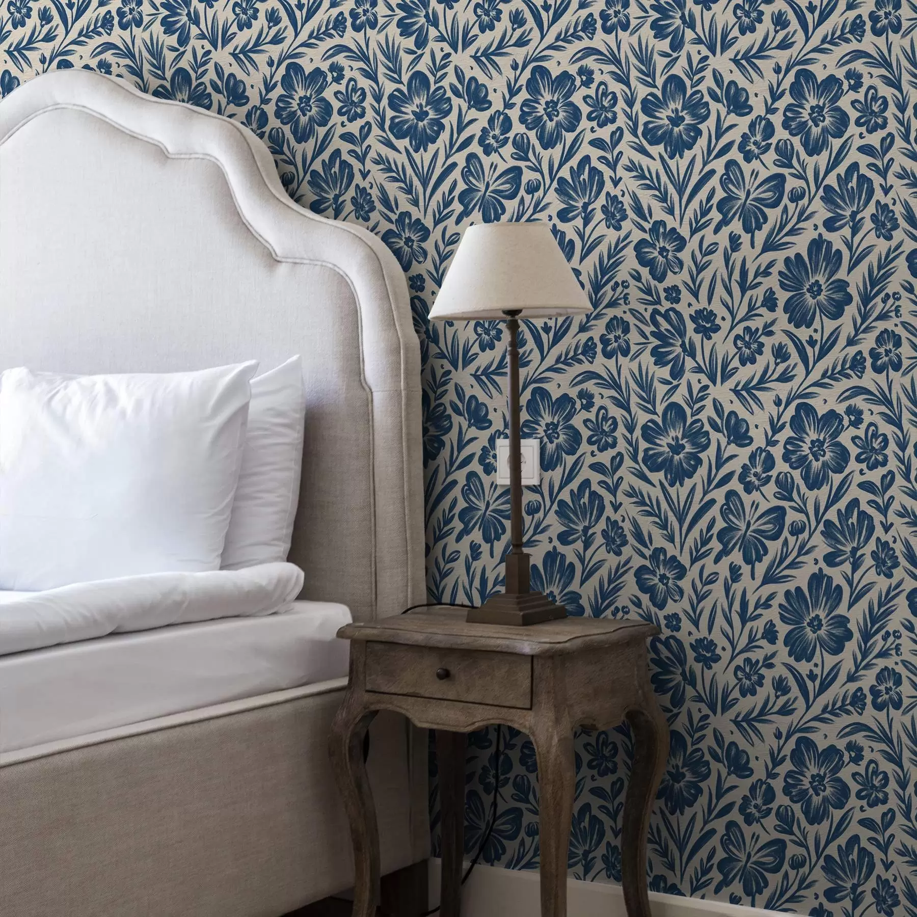 τοιχογραφίες Μπλε floral διακοσμητικό με πεταλούδες a00758