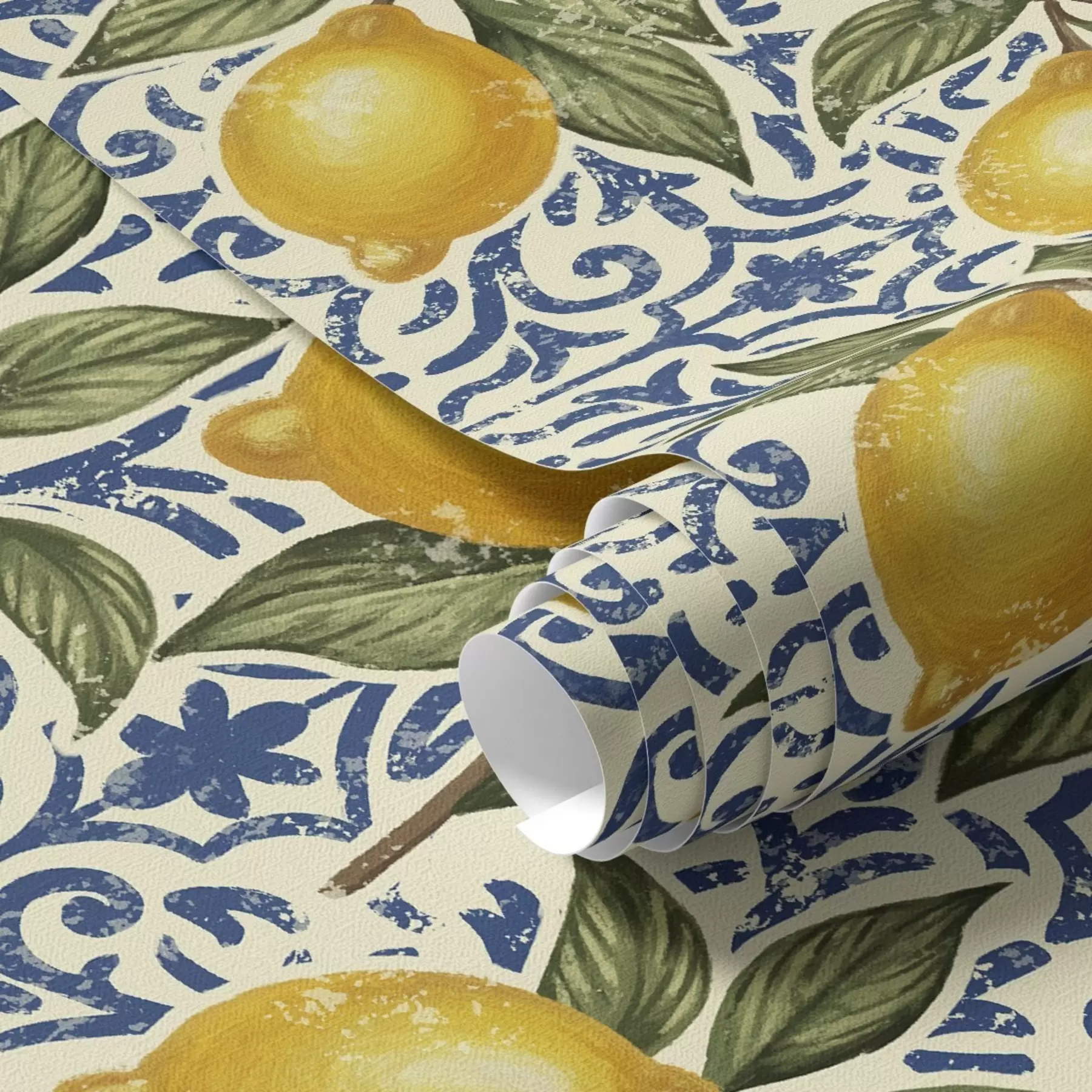 τοιχογραφίες Κλαδιά λεμονιάς με μπλε διακοσμητικό φόντο a00763