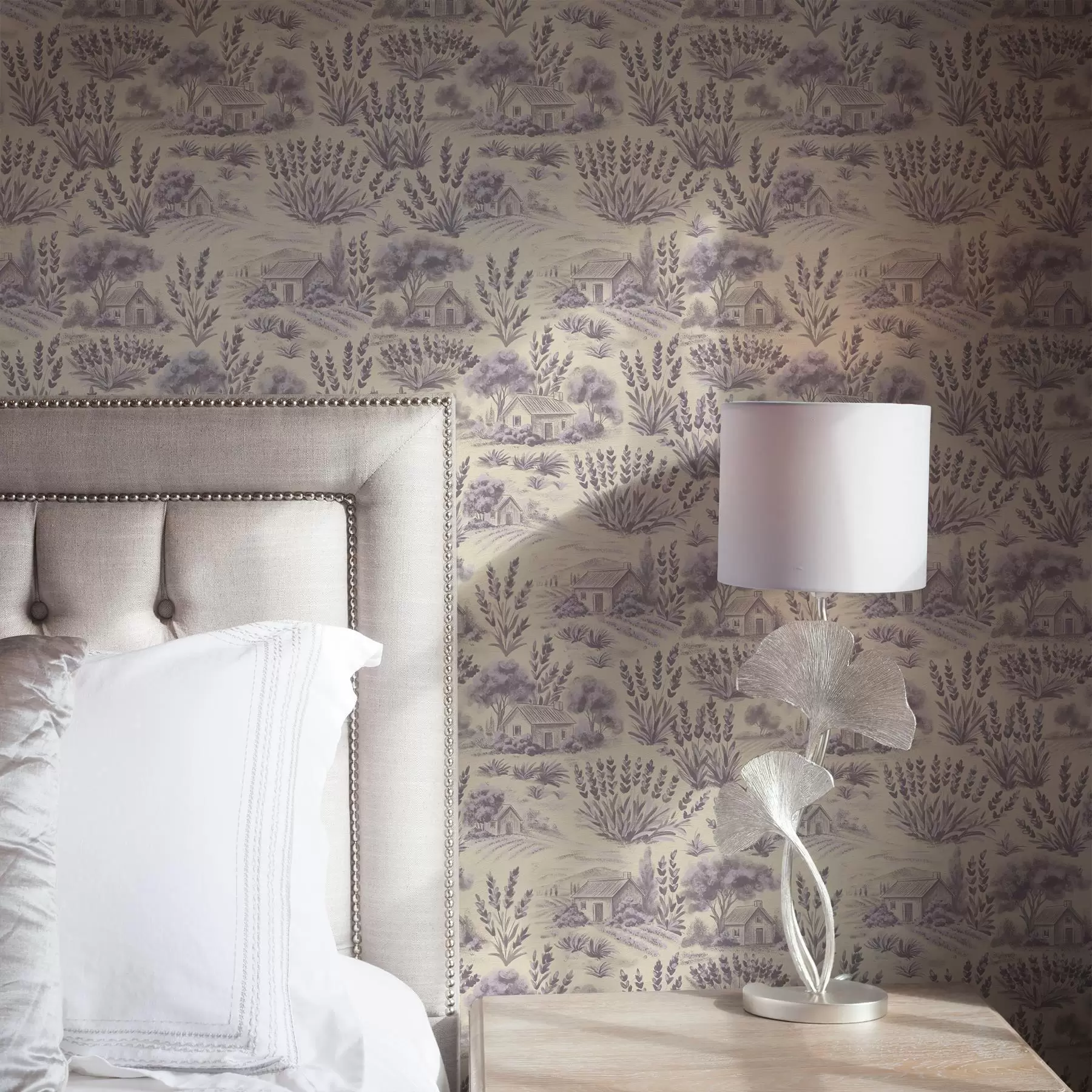 τοιχογραφίες Λεβάντα και σπίτια σε παστέλ αποχρώσεις a00765