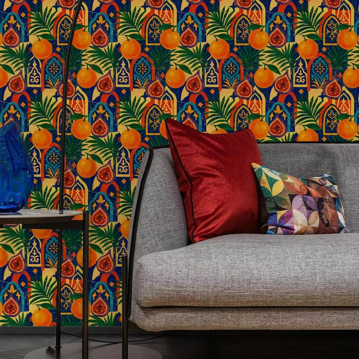 Ταπετσαρία Φωτεινά πορτοκάλια, φοινικόφυλλα και μαροκινές καμάρες a00767