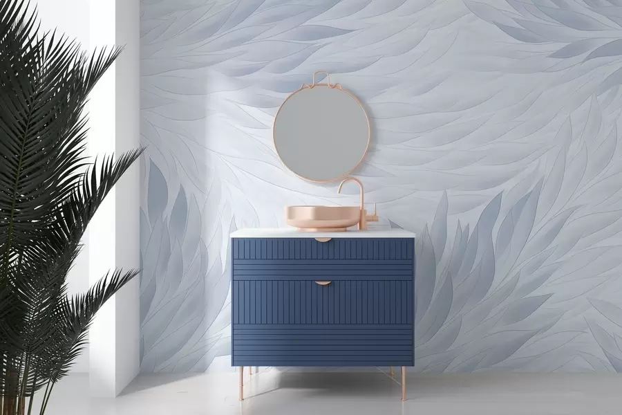 τοιχογραφίες Κυματιστά φύλλα σε ανοιχτούς μπλε τόνους w04610v1