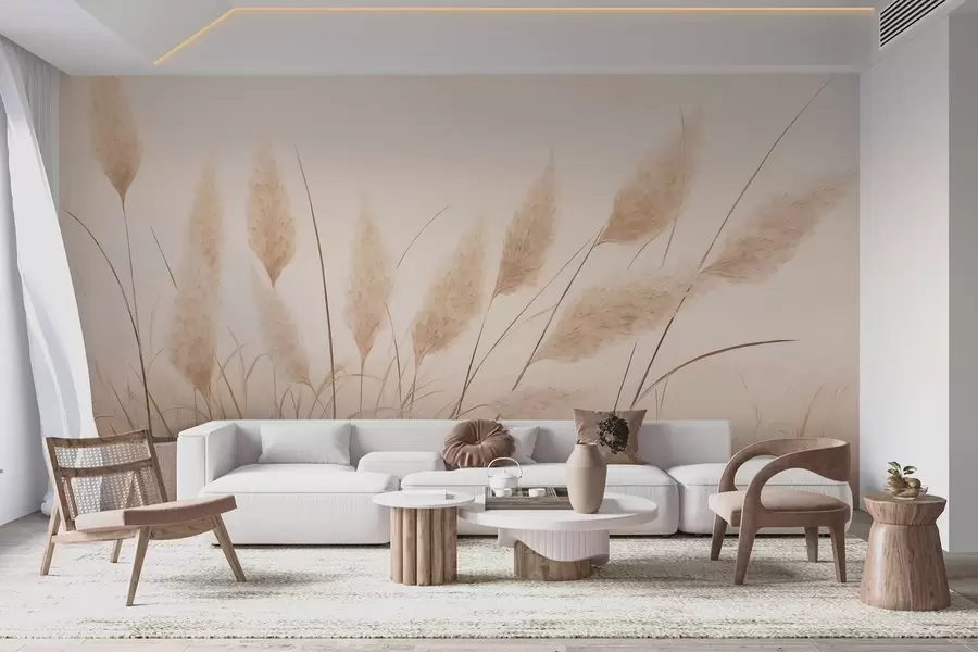 τοιχογραφίες Απαλό μπεζ χορτάρι πάμπας στο χωράφι w09324