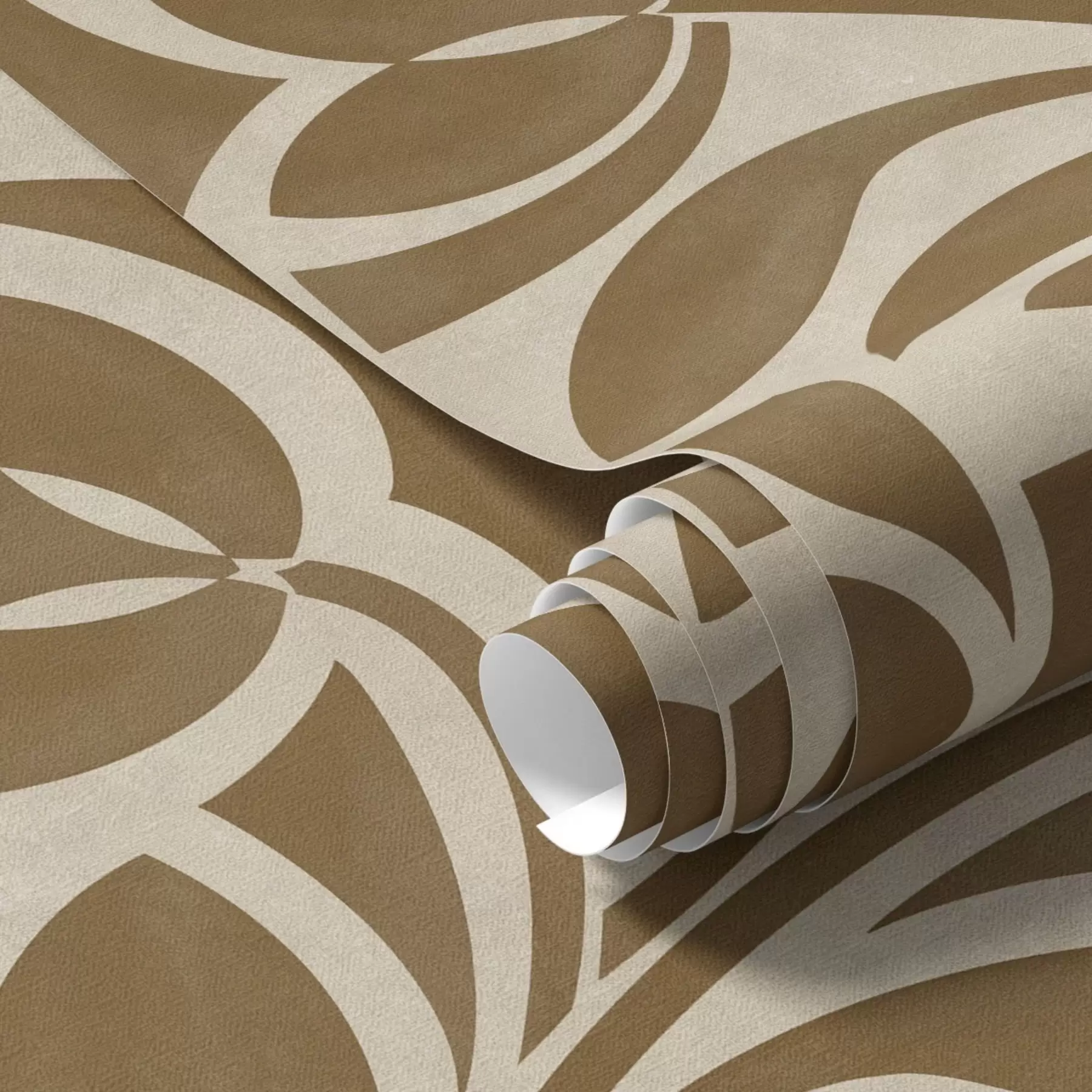 τοιχογραφίες Γεωμετρικά σχέδια φύλλων, καραμελένιο καφέ σε μπεζ φόντο a00679