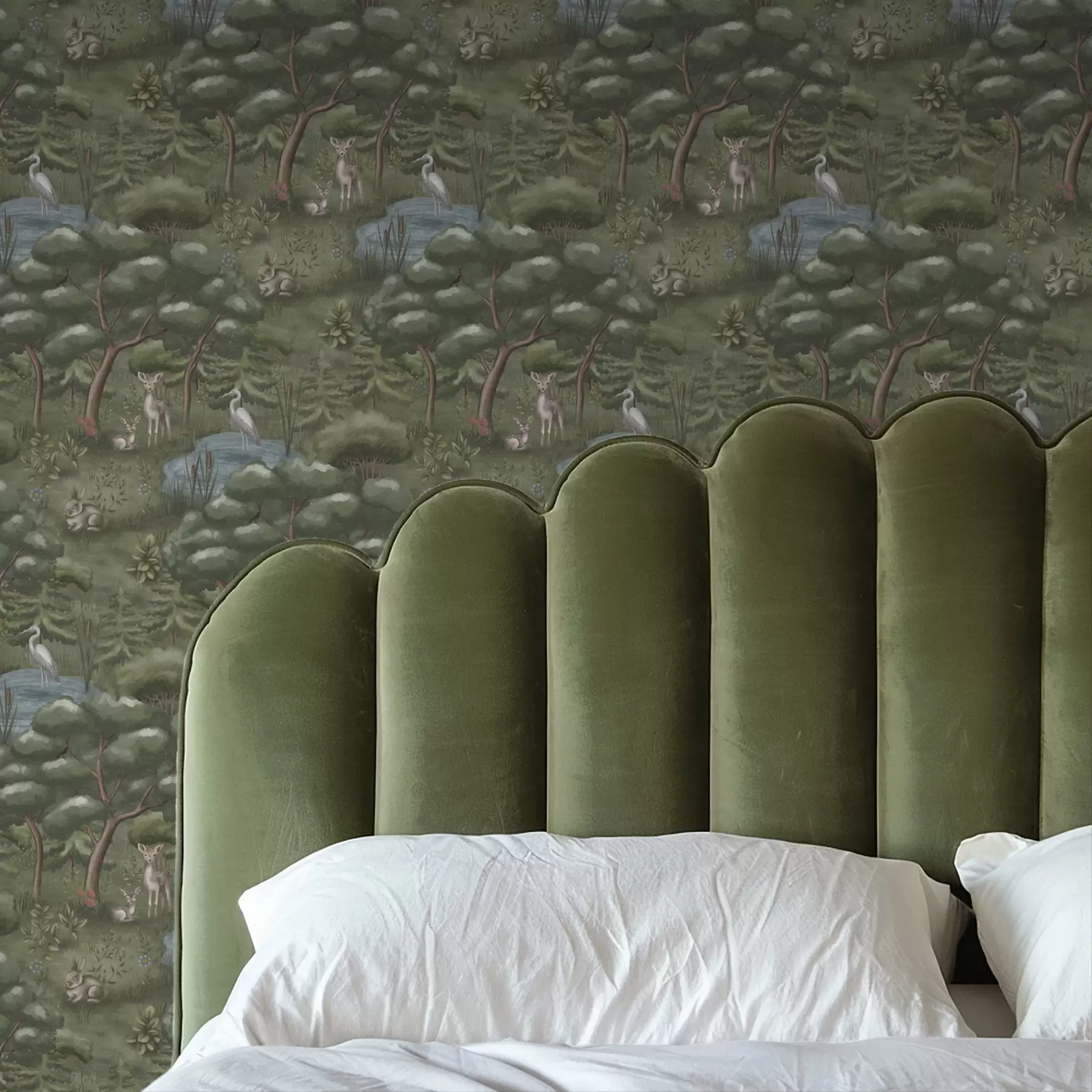 τοιχογραφίες Δασική ξέφωτο με ελαφάκια, κουνέλια και ερωδιούς a00680