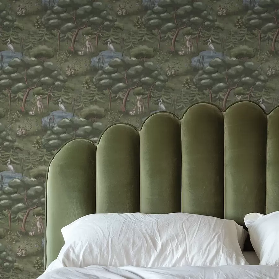 τοιχογραφίες Δασική ξέφωτο με ελαφάκια, κουνέλια και ερωδιούς a00680