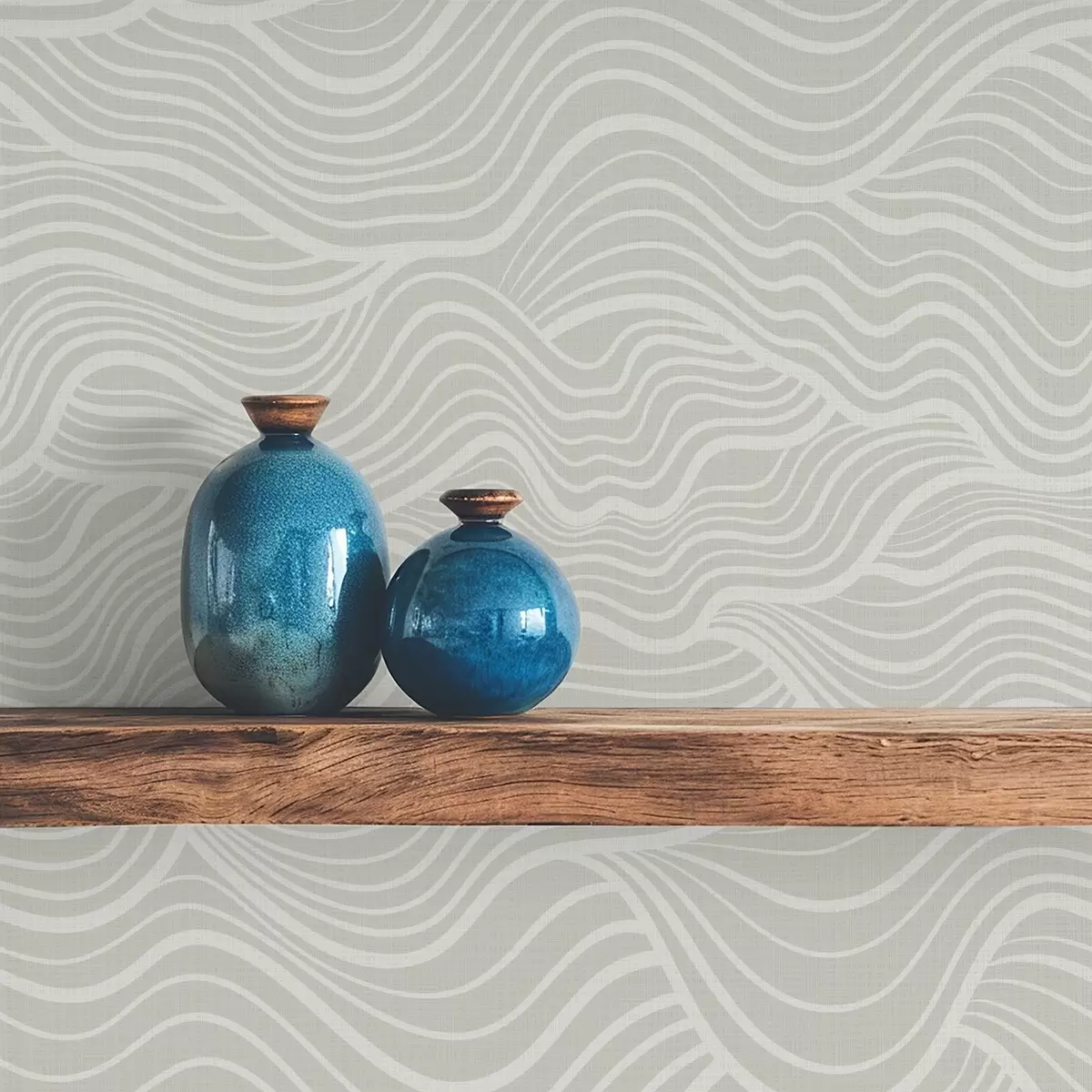 Ταπετσαρία Κύματα σε γκρι-ελαιόχρωμο φόντο με υφή υφάσματος a00681