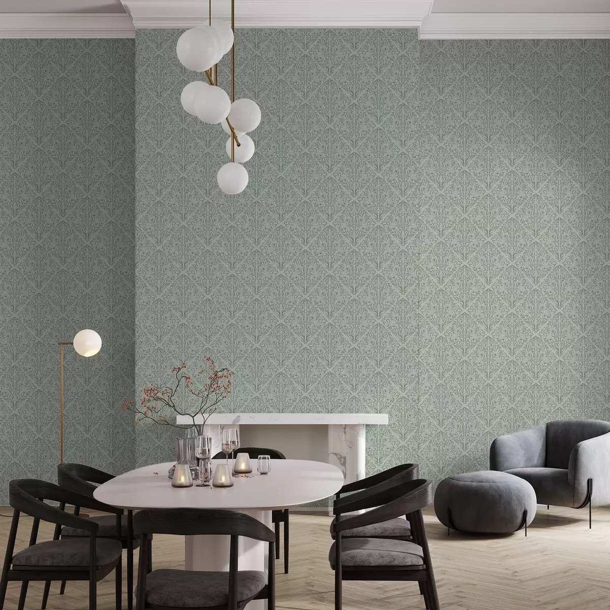 Ταπετσαρία Λέισι φωτογραφίζει σε παστέλ πράσινο, απαλό βάθος a00815v3