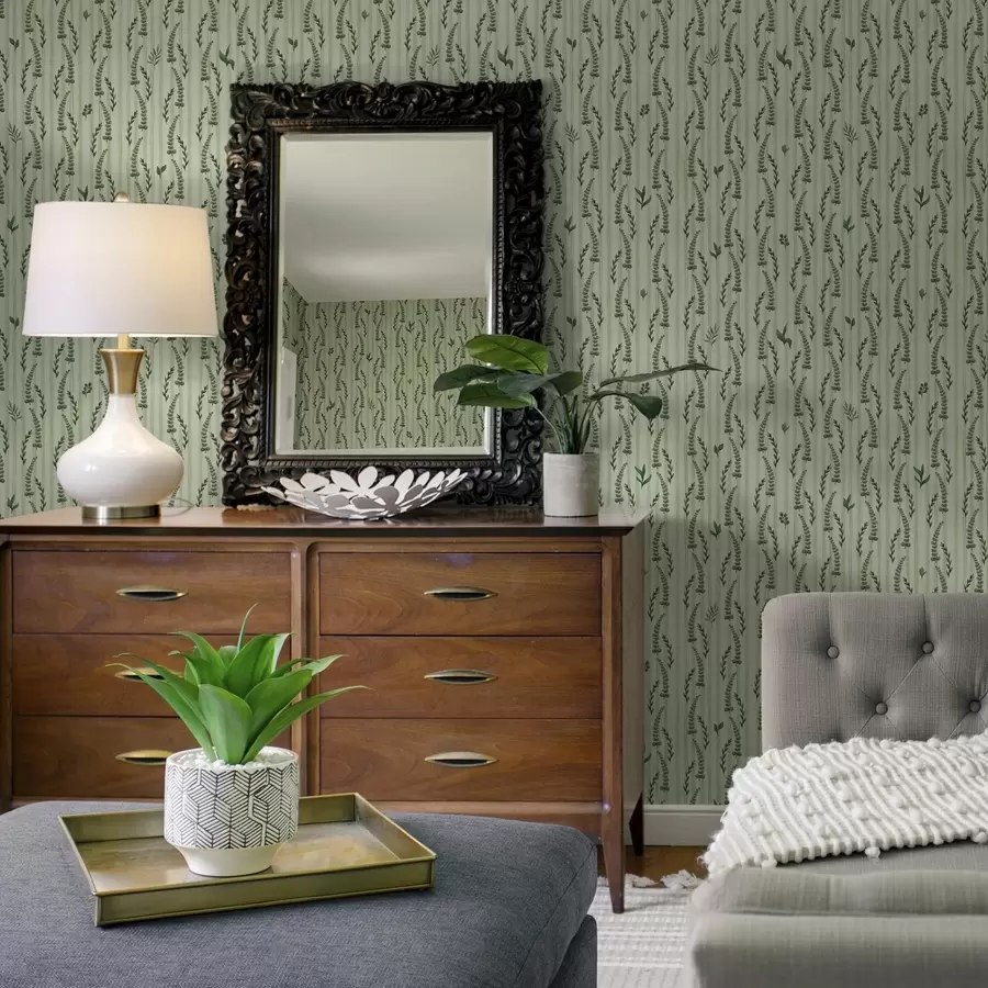 τοιχογραφίες Πυκνά πράσινα χόρτα και βλαστοί μέντας με ρίγες a00819