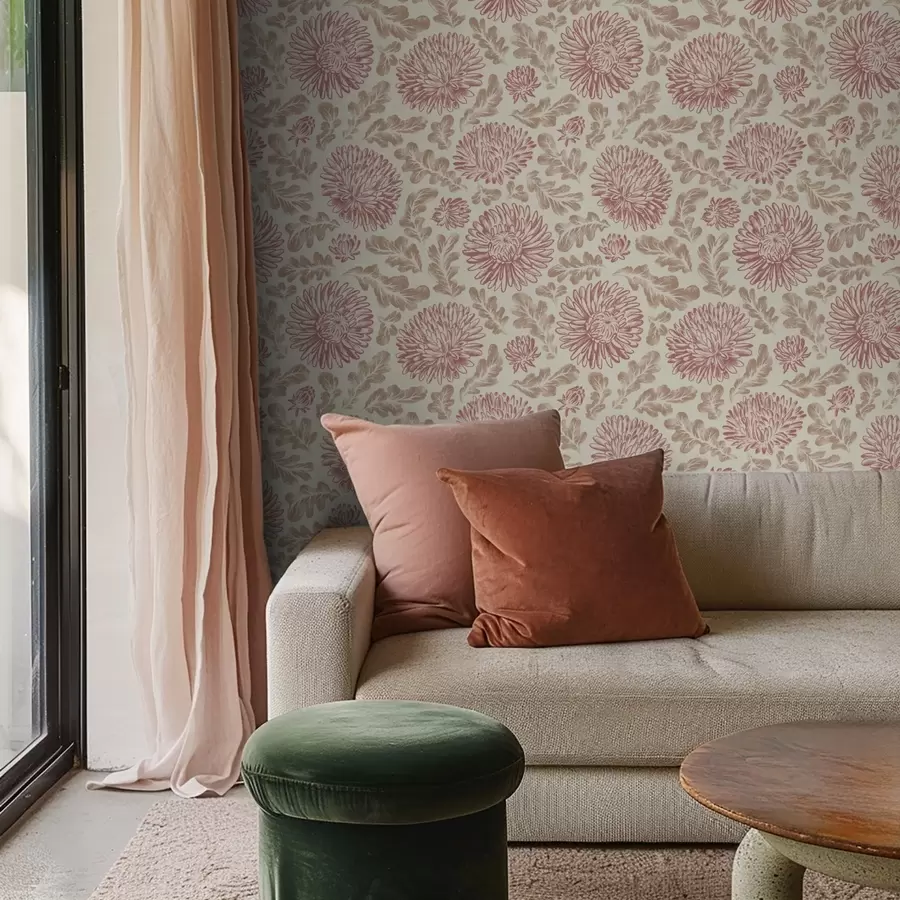 τοιχογραφίες Χρυσάνθεμα με πινελιές κρασιού σε κρεμ χρώμα a00840v1