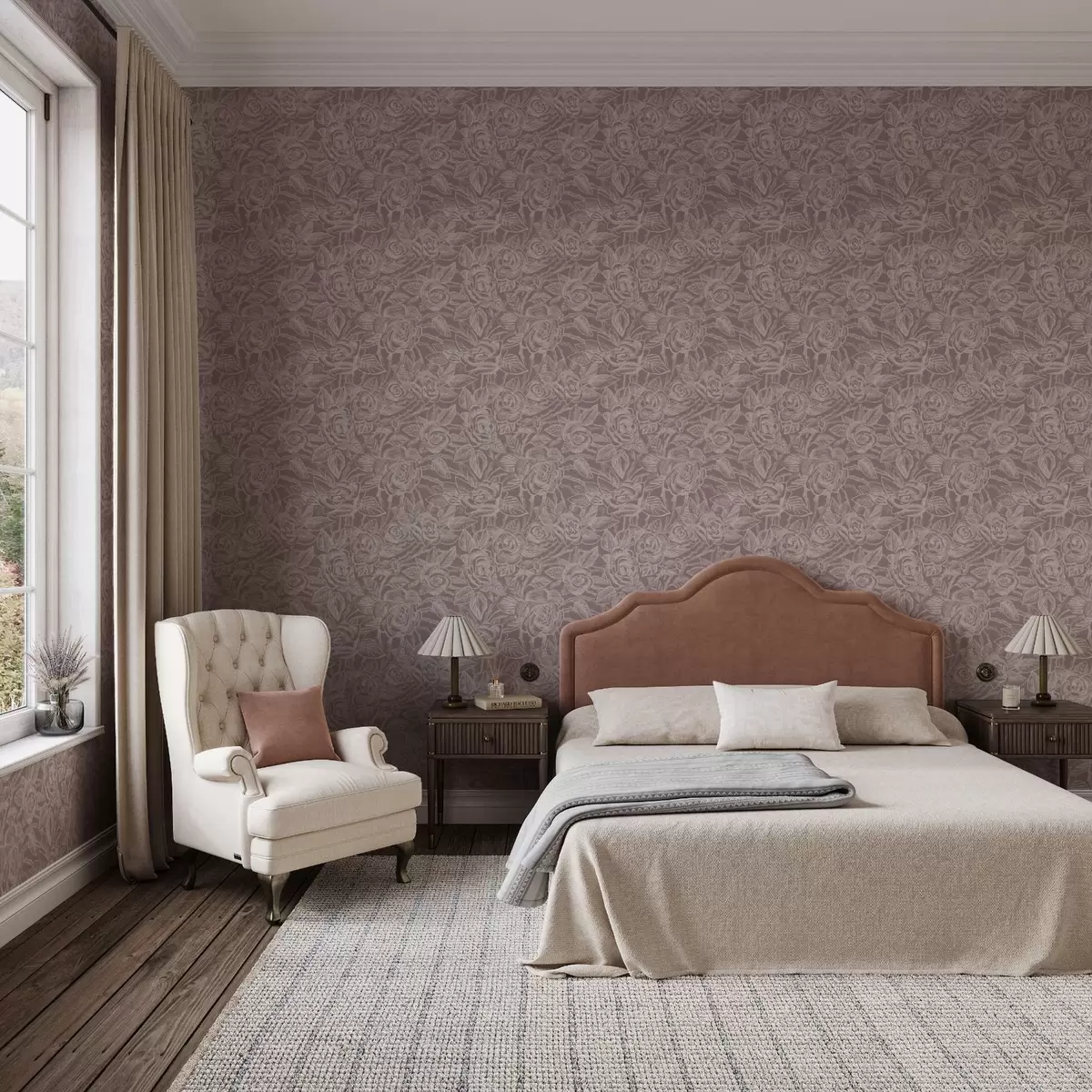 Ταπετσαρία Χαραγμένα τριαντάφυλλα σε βαθύ γκρι-καφέ χρώμα a00841