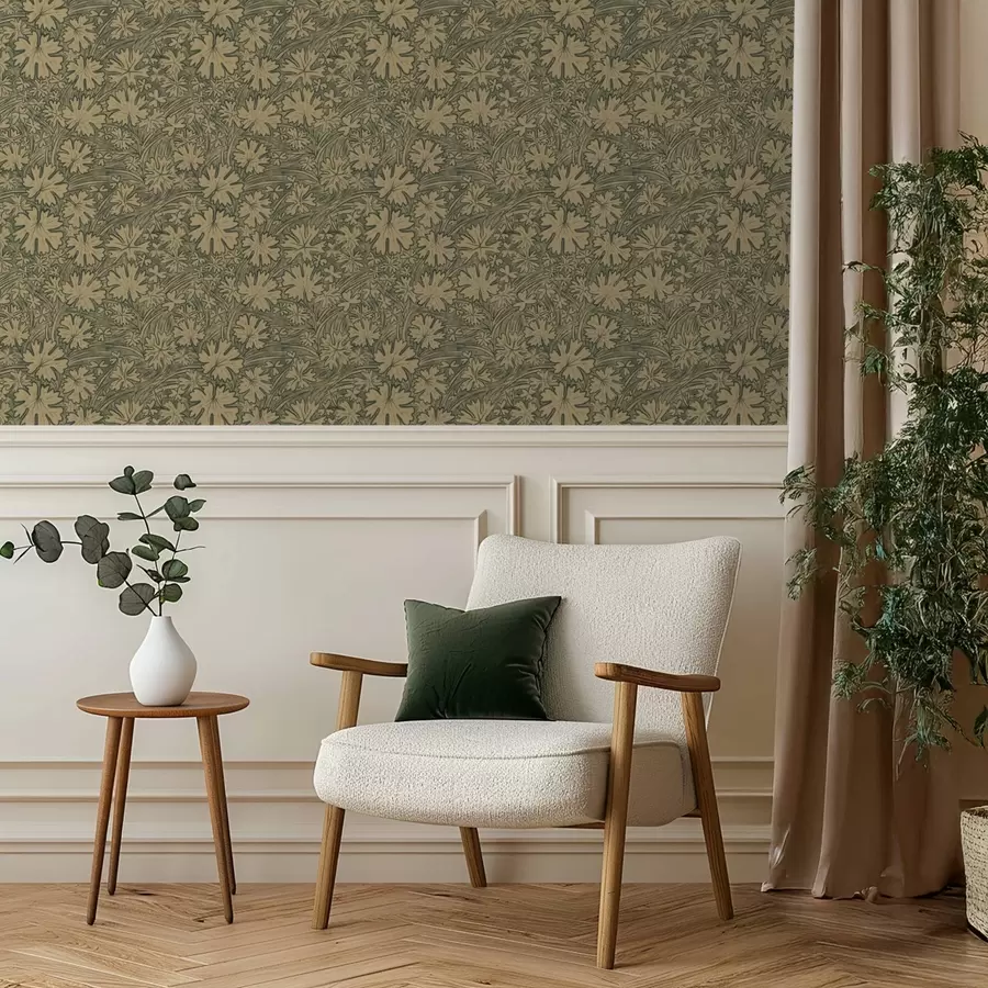 τοιχογραφίες Φύλλα και χόρτα σε αποχρώσεις του γκρι-ελιάς a00847v1