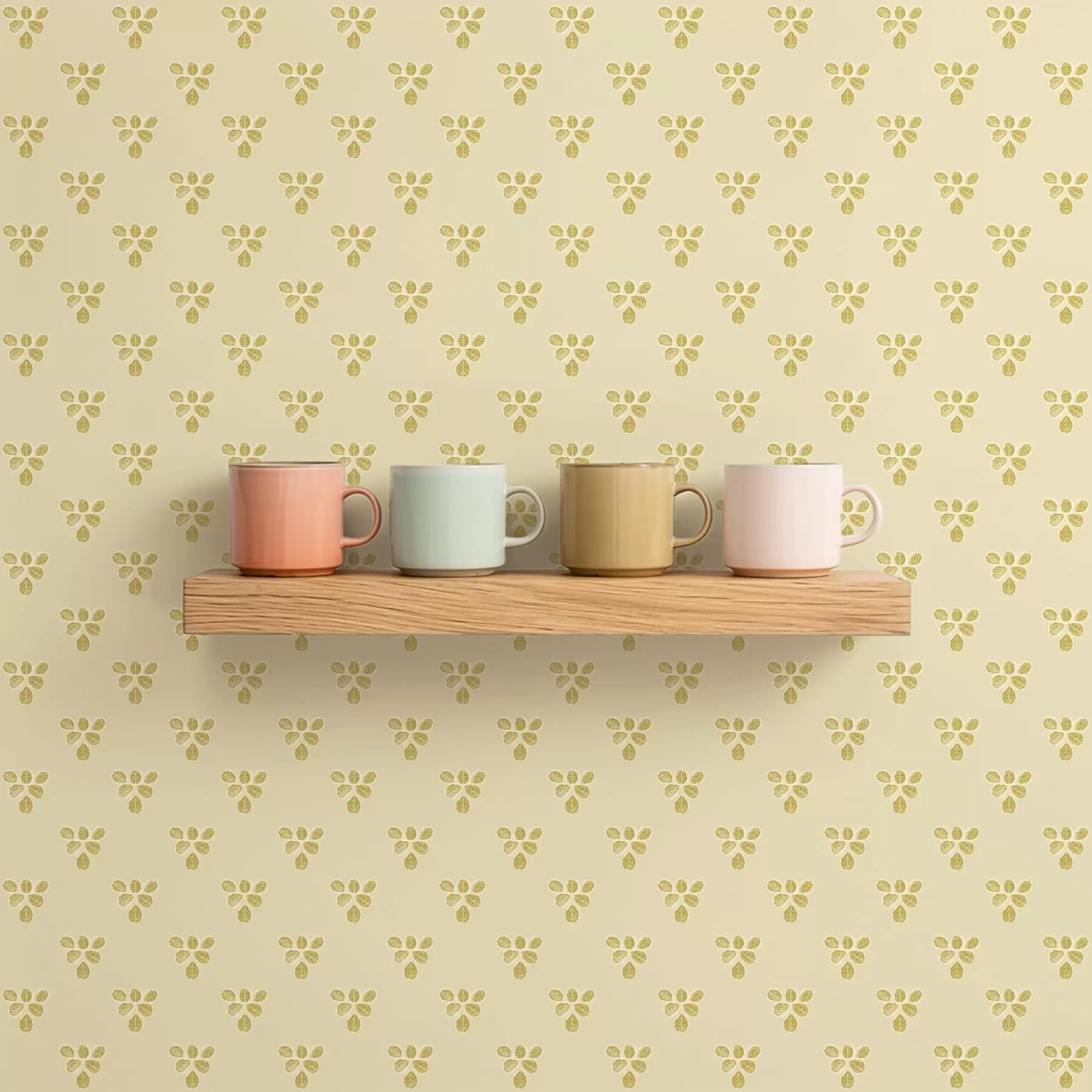 τοιχογραφίες Μικρή επανάληψη: τρίο φύλλων σε κρεμ-μπεζ χρώμα a00848