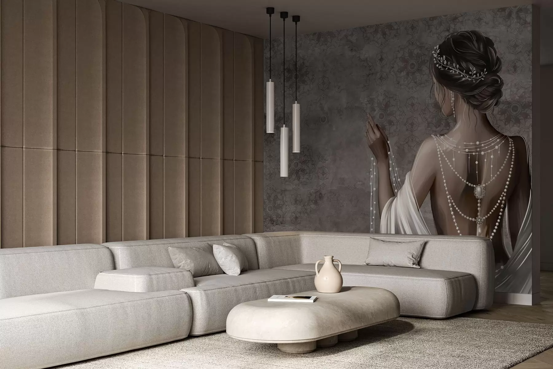 Τοιχογραφίες Γυναίκα από πίσω με μαργαριτάρια, φόντο με μοτίβο γκρι πέτρας w04854 αγοράζουν Ηνωμένο Βασίλειο - Uwalls.gr τοιχογραφίες Γυναίκα από πίσω με μαργαριτάρια, φόντο με μοτίβο γκρι πέτρας w04854